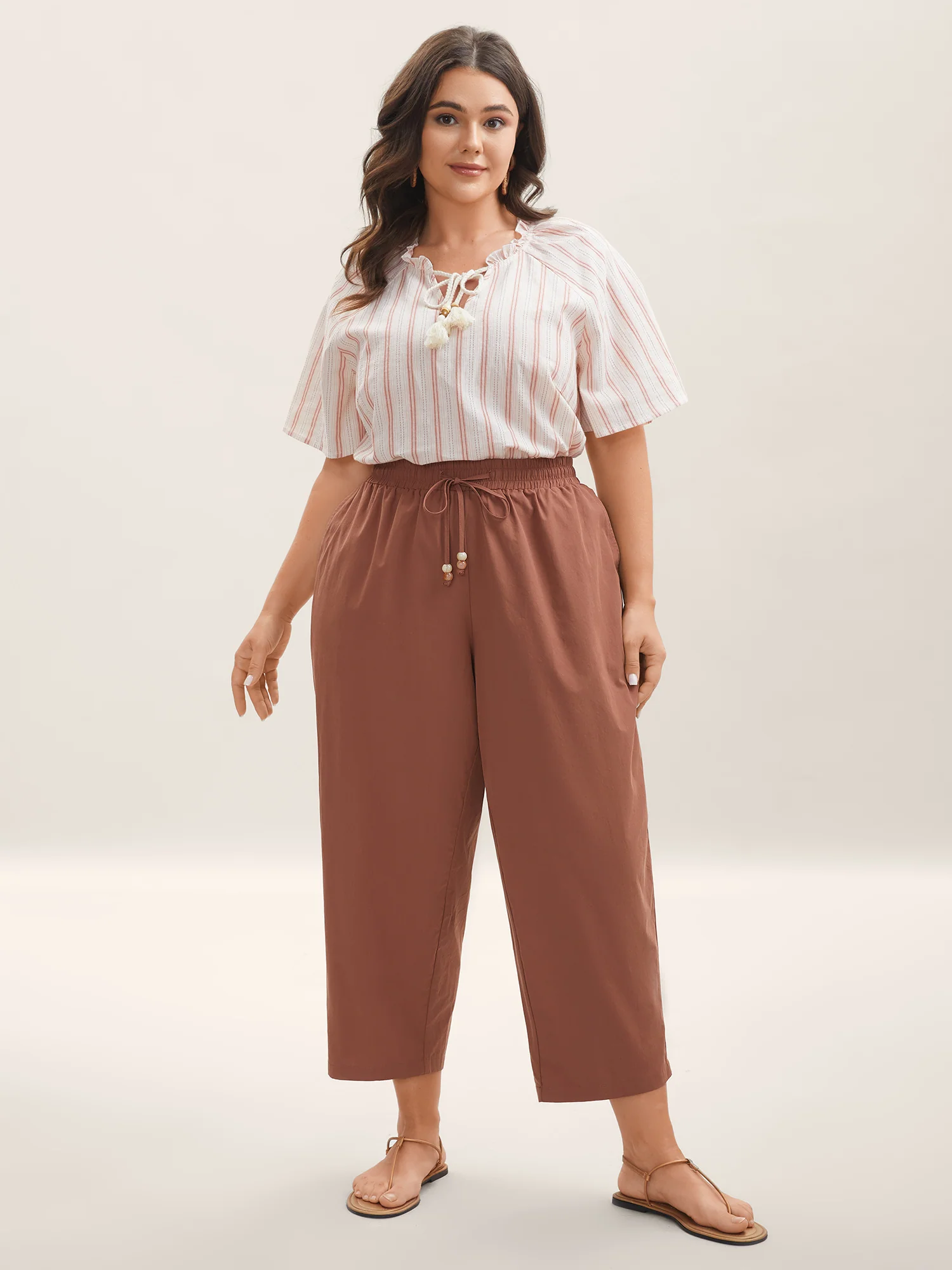 Cotton Drawstring Straight-Leg Pants - Image 2