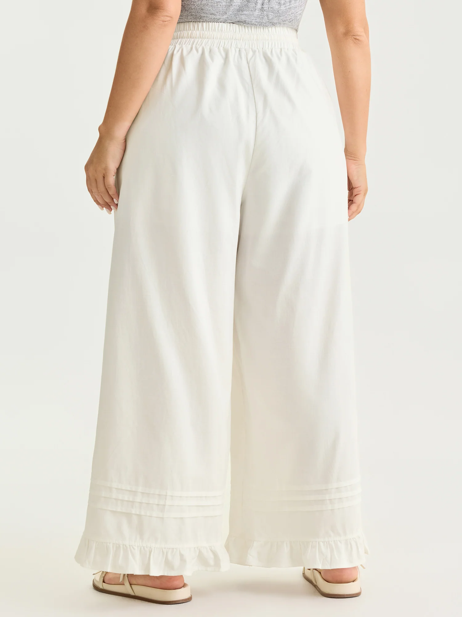 Cotton Drawstring Waist Semi-Sheer Straight Pants - Image 5
