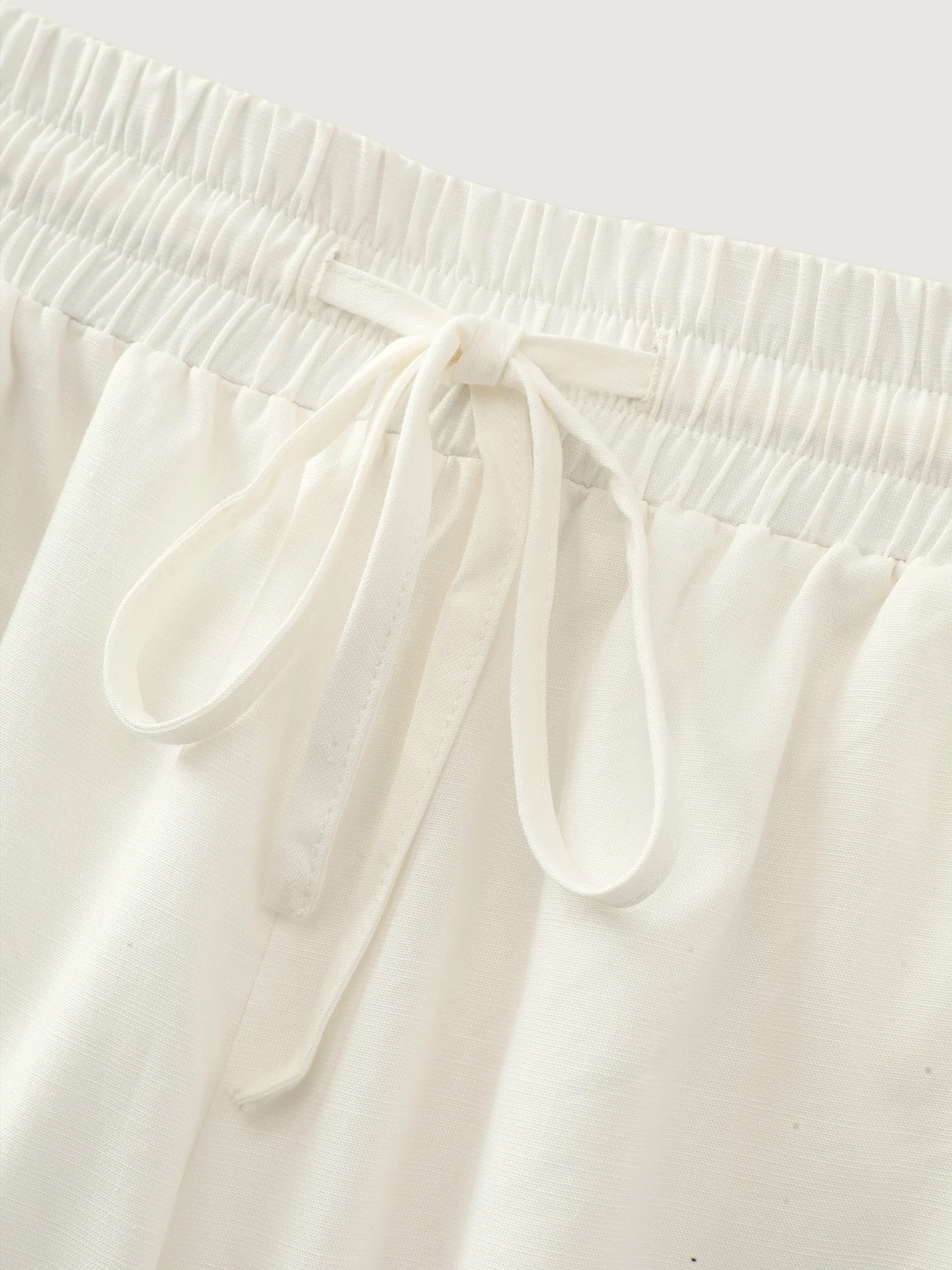 Cotton Drawstring Waist Semi-Sheer Straight Pants - Image 6