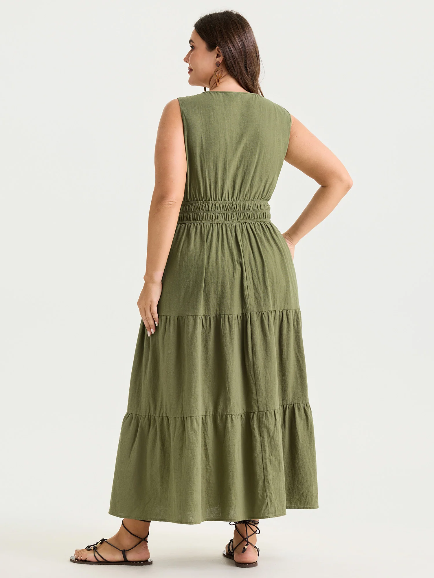 Cotton Drawstring Waist Tiered Maxi Dress - Image 3