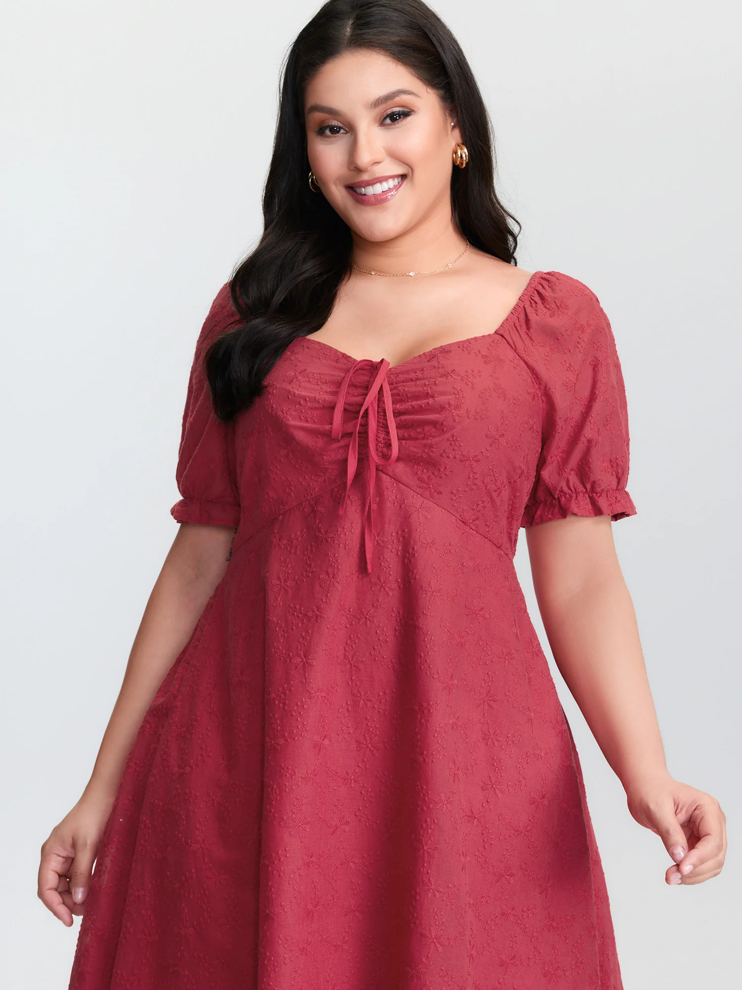 Cotton Embroidered Adjustable Drawstring Bodice Mini Dress - Image 2