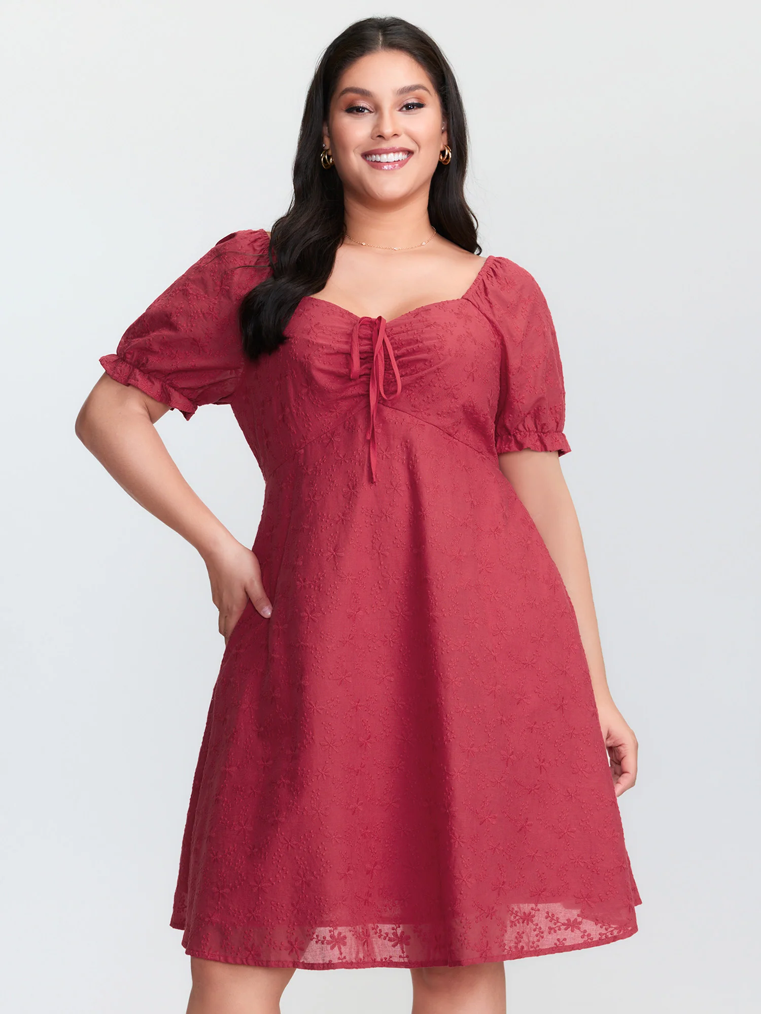 Cotton Embroidered Adjustable Drawstring Bodice Mini Dress - Image 3