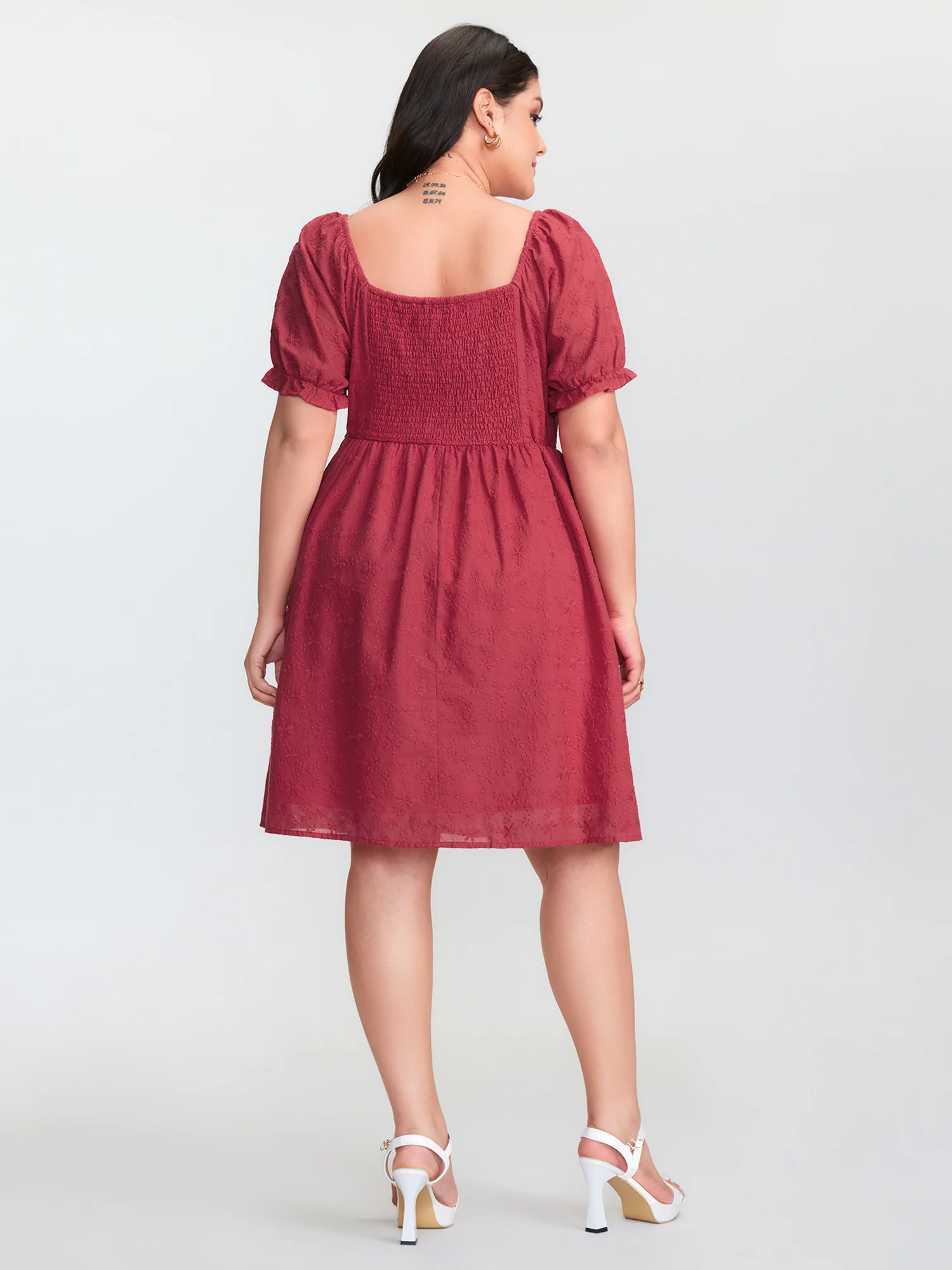 Cotton Embroidered Adjustable Drawstring Bodice Mini Dress - Image 5