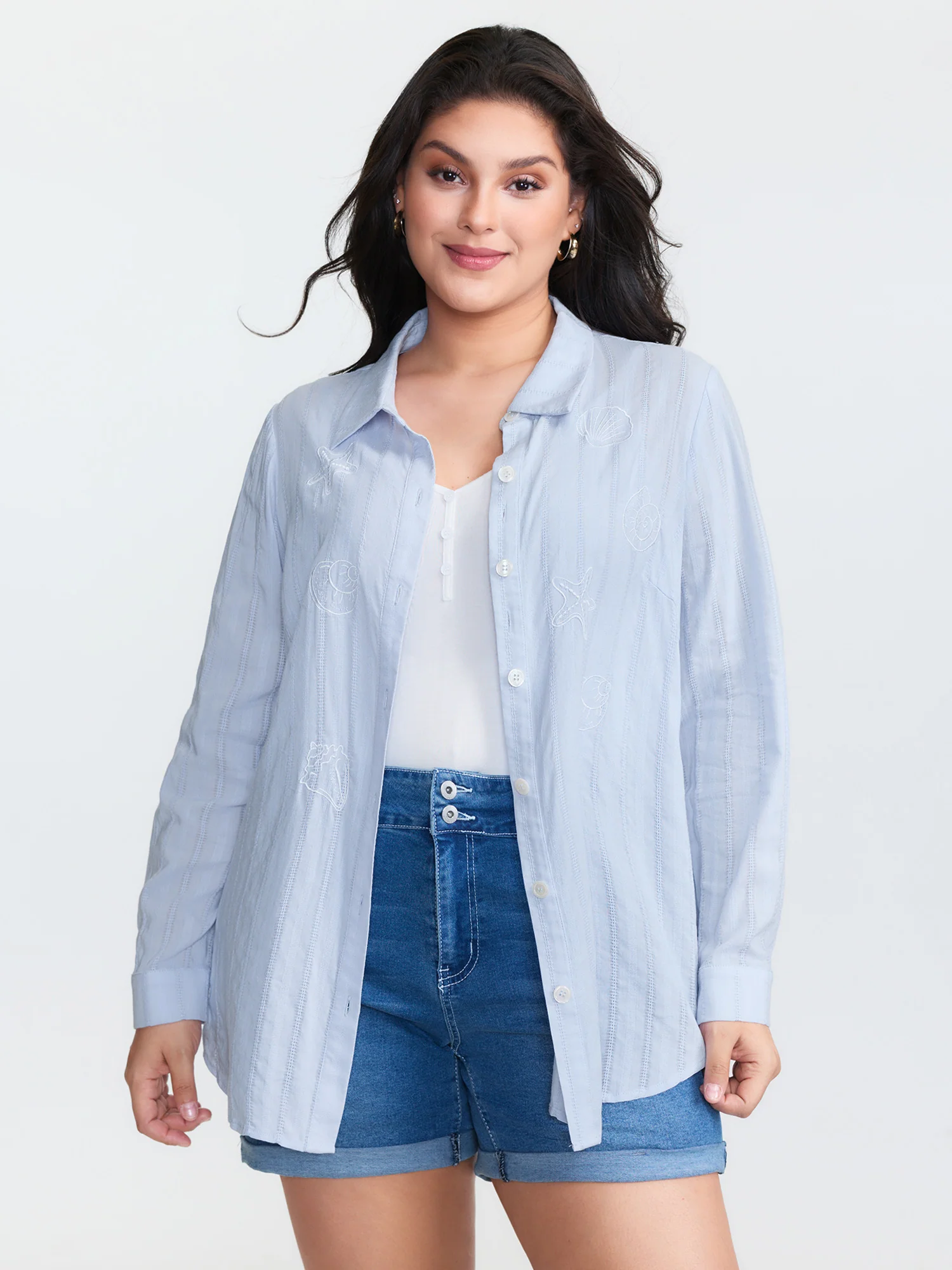 Cotton Embroidered Button-Down Blouse