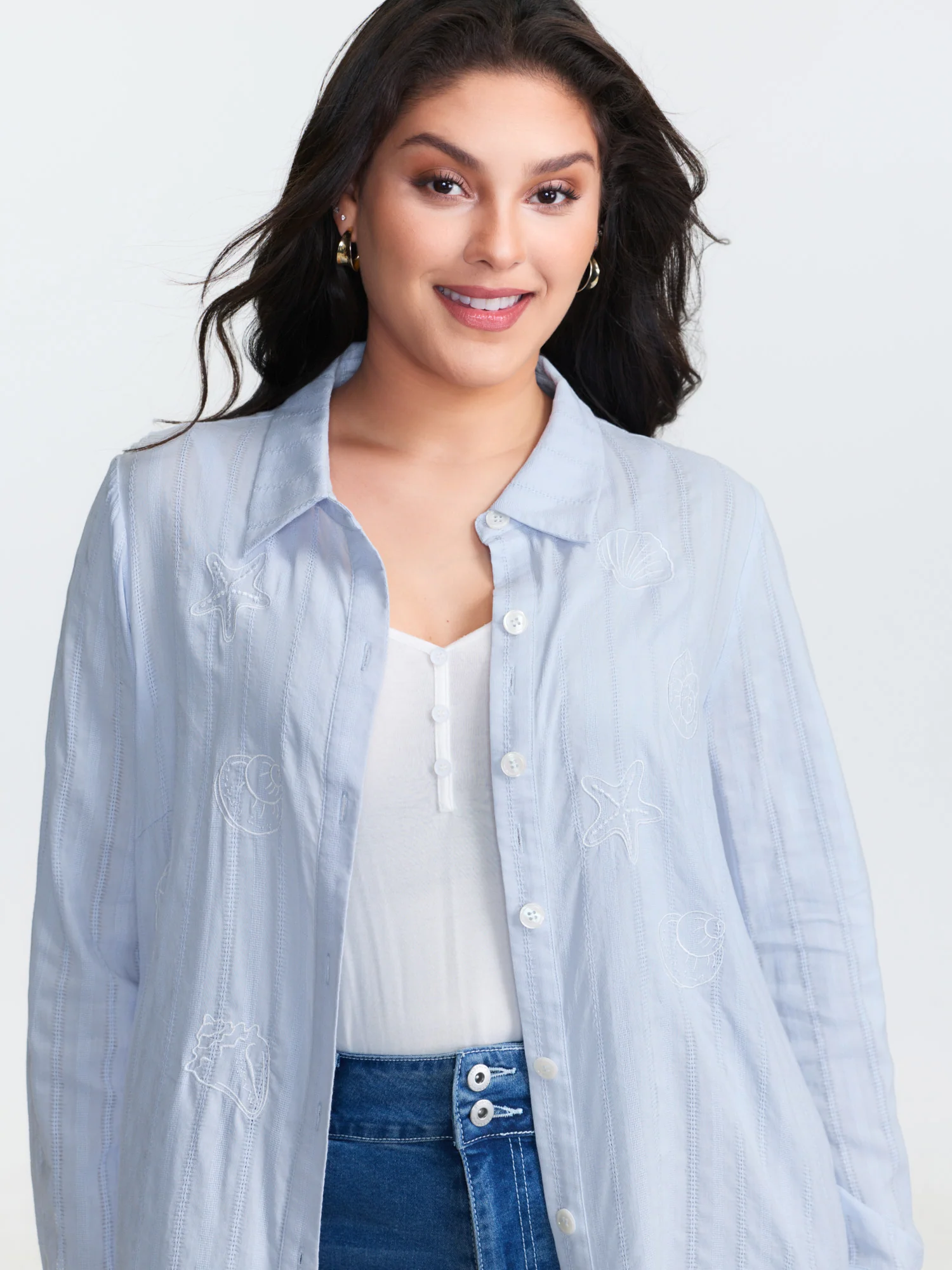 Cotton Embroidered Button-Down Blouse - Image 2