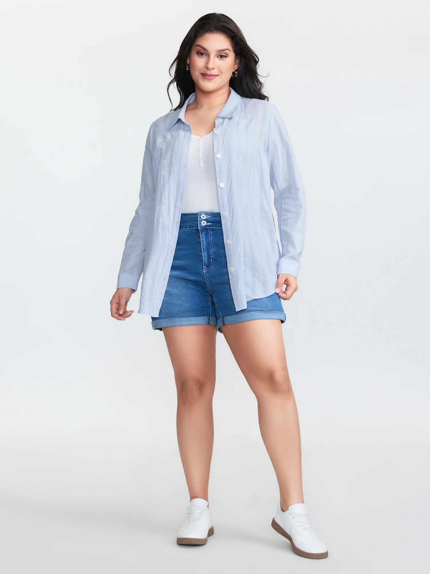Cotton Embroidered Button-Down Blouse - Image 3