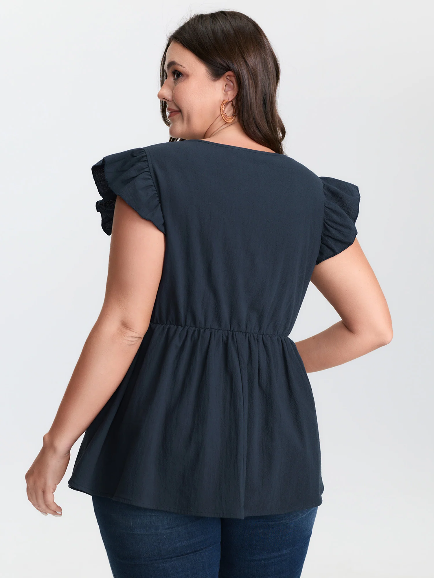 Cotton Embroidered Flutter Sleeve High-Low Hem Blouse - Image 4