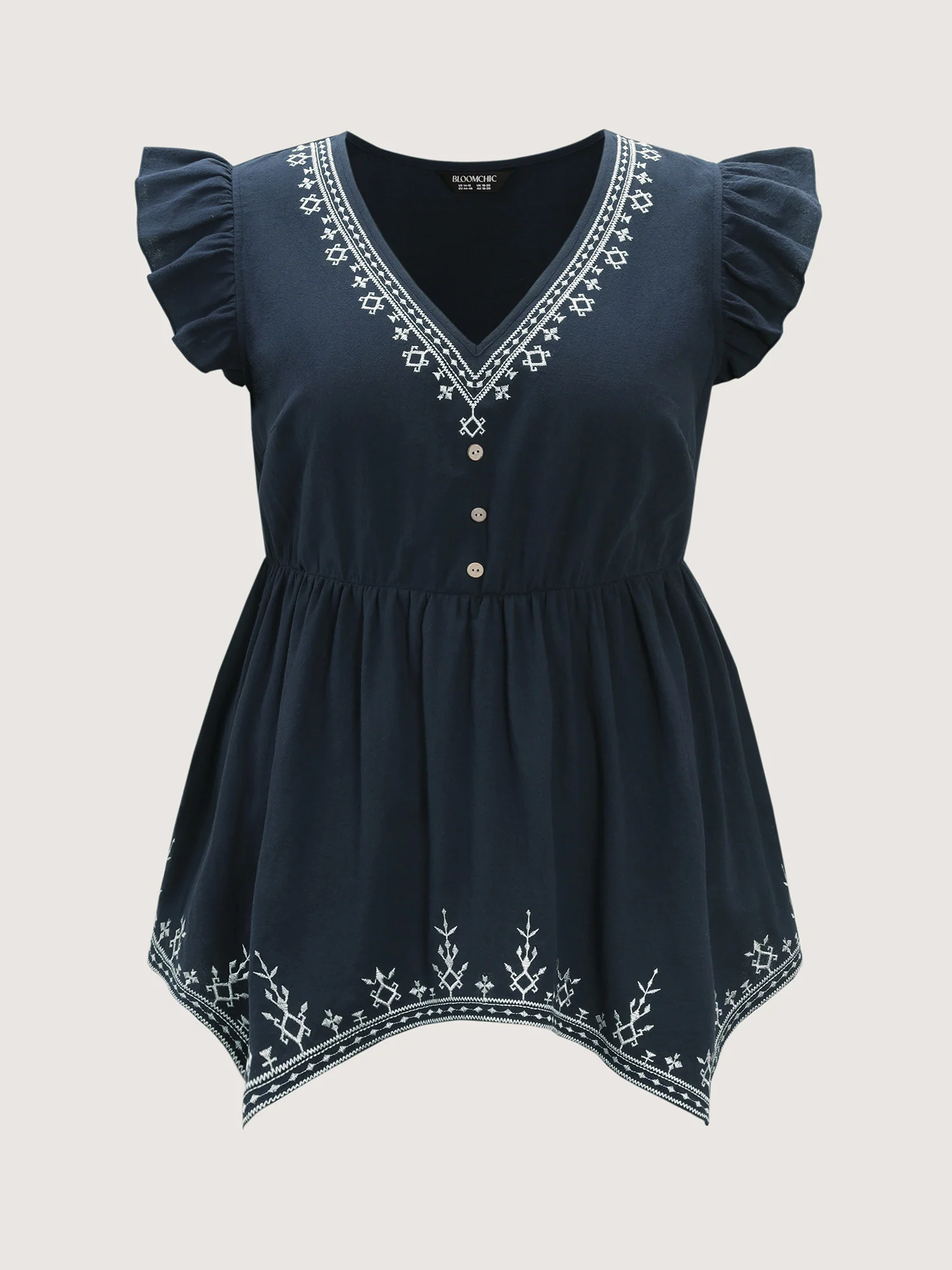 Cotton Embroidered Flutter Sleeve High-Low Hem Blouse - Image 7