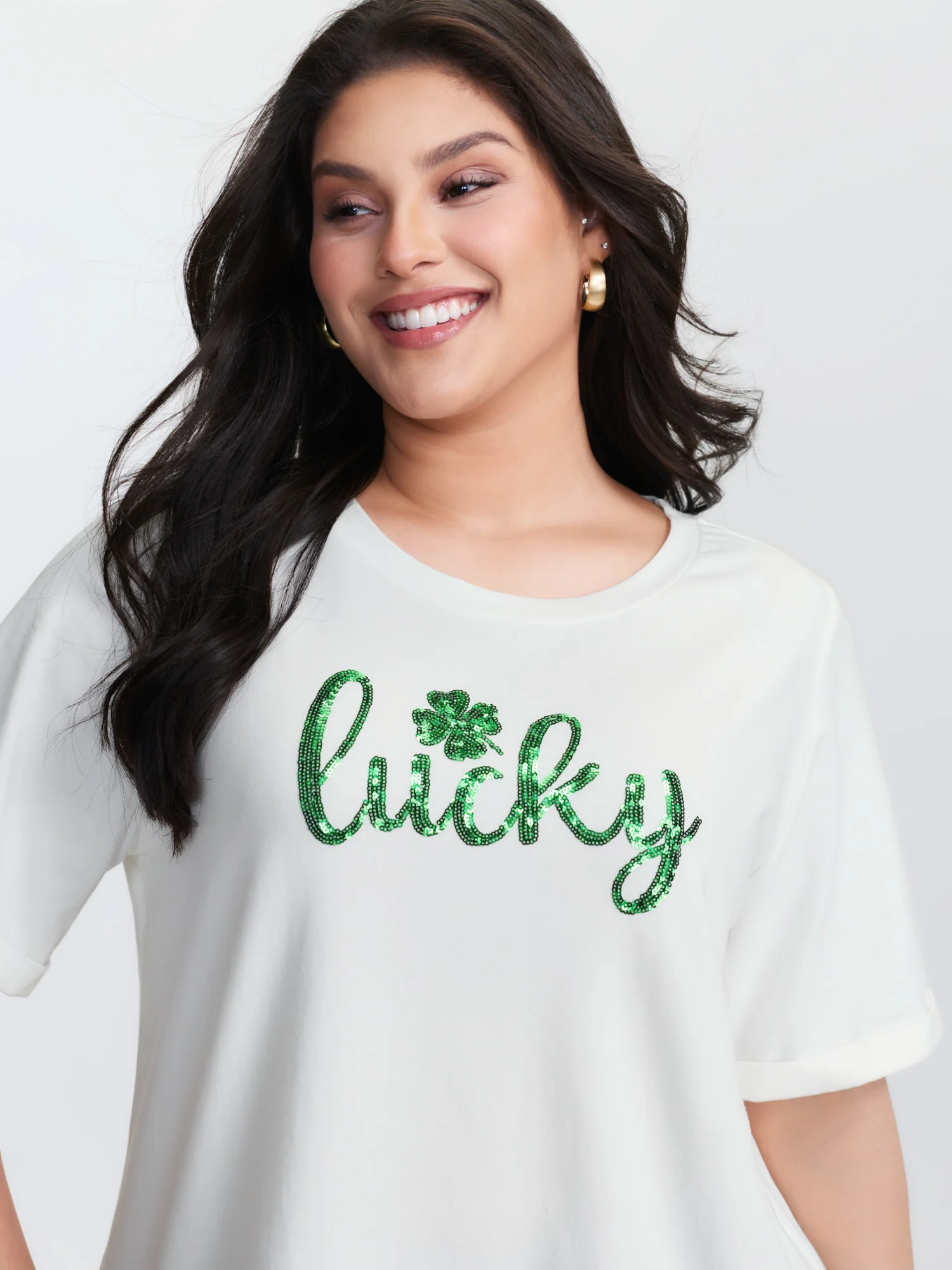 Cotton Embroidered Lucky Pattern T-Shirt - Image 2
