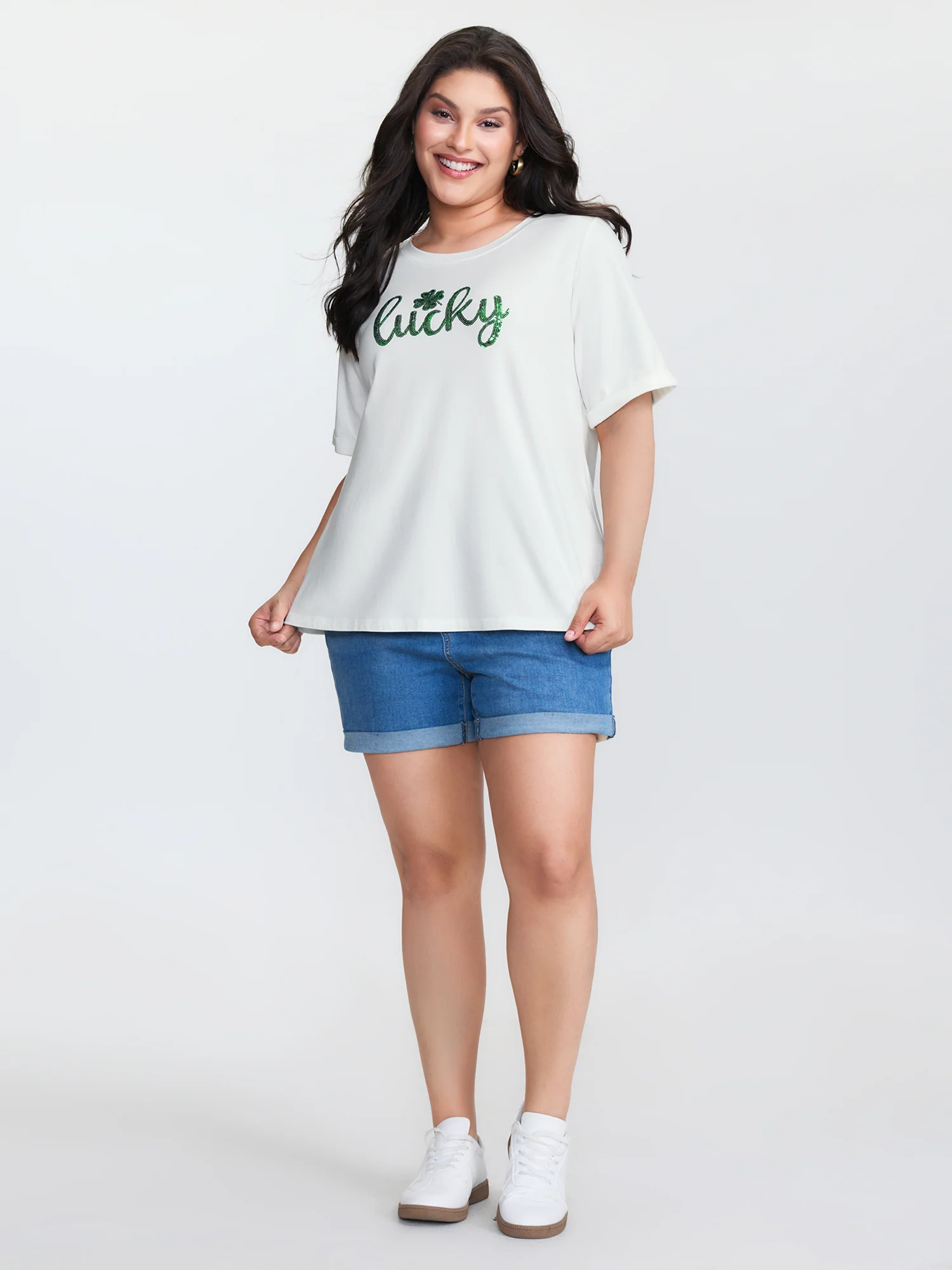 Cotton Embroidered Lucky Pattern T-Shirt - Image 3