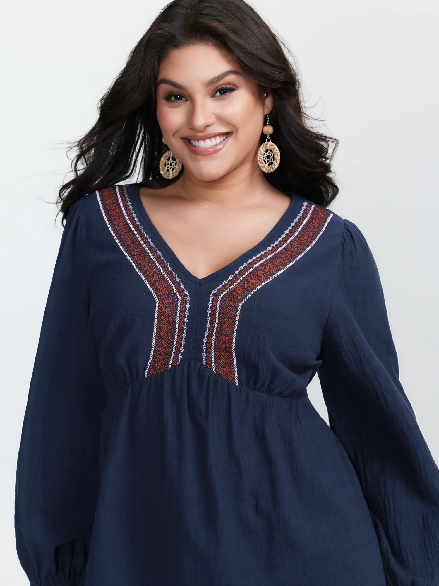 Cotton Embroidered Neckline Babydoll Blouse - Image 3