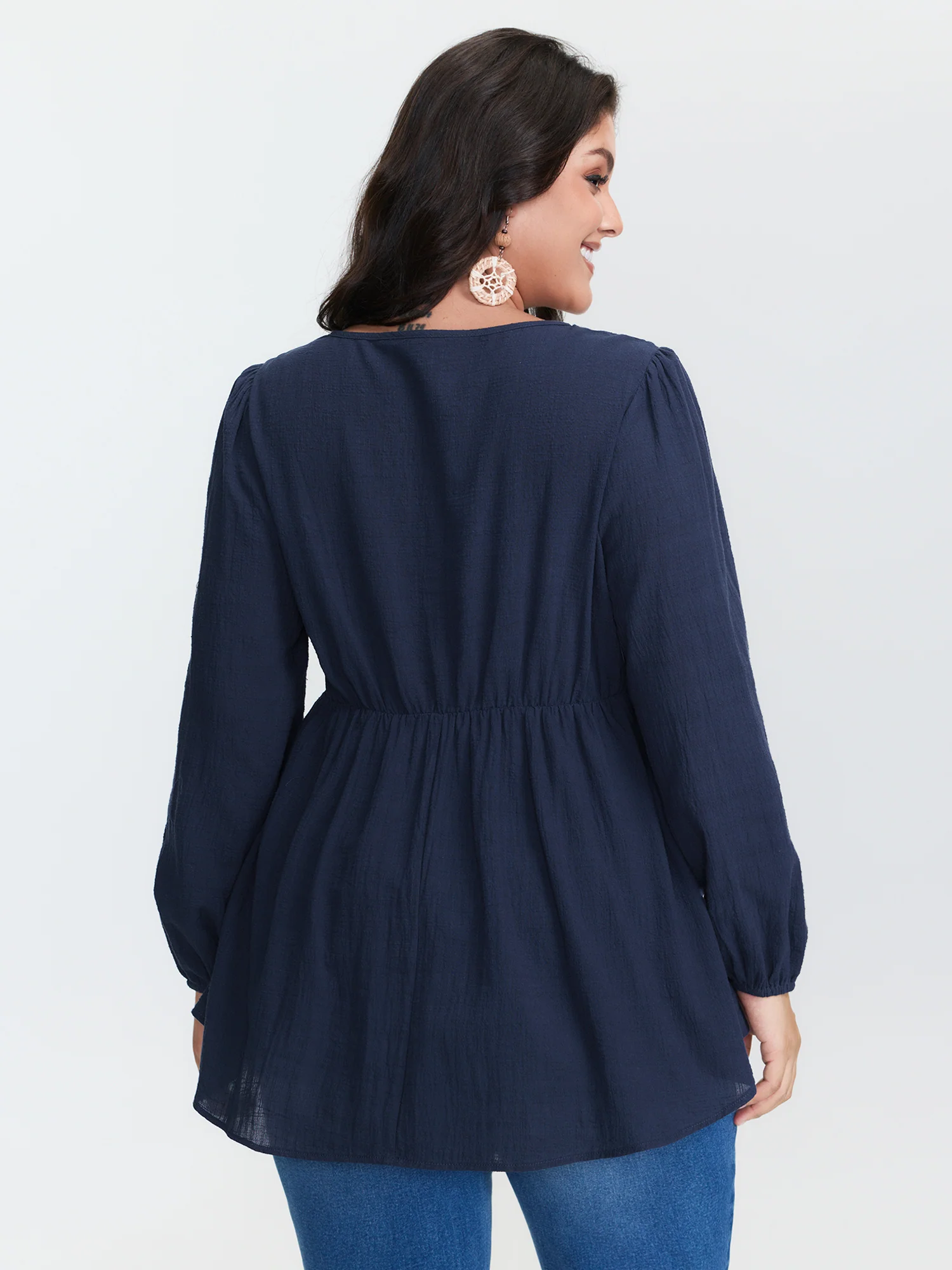 Cotton Embroidered Neckline Babydoll Blouse - Image 4
