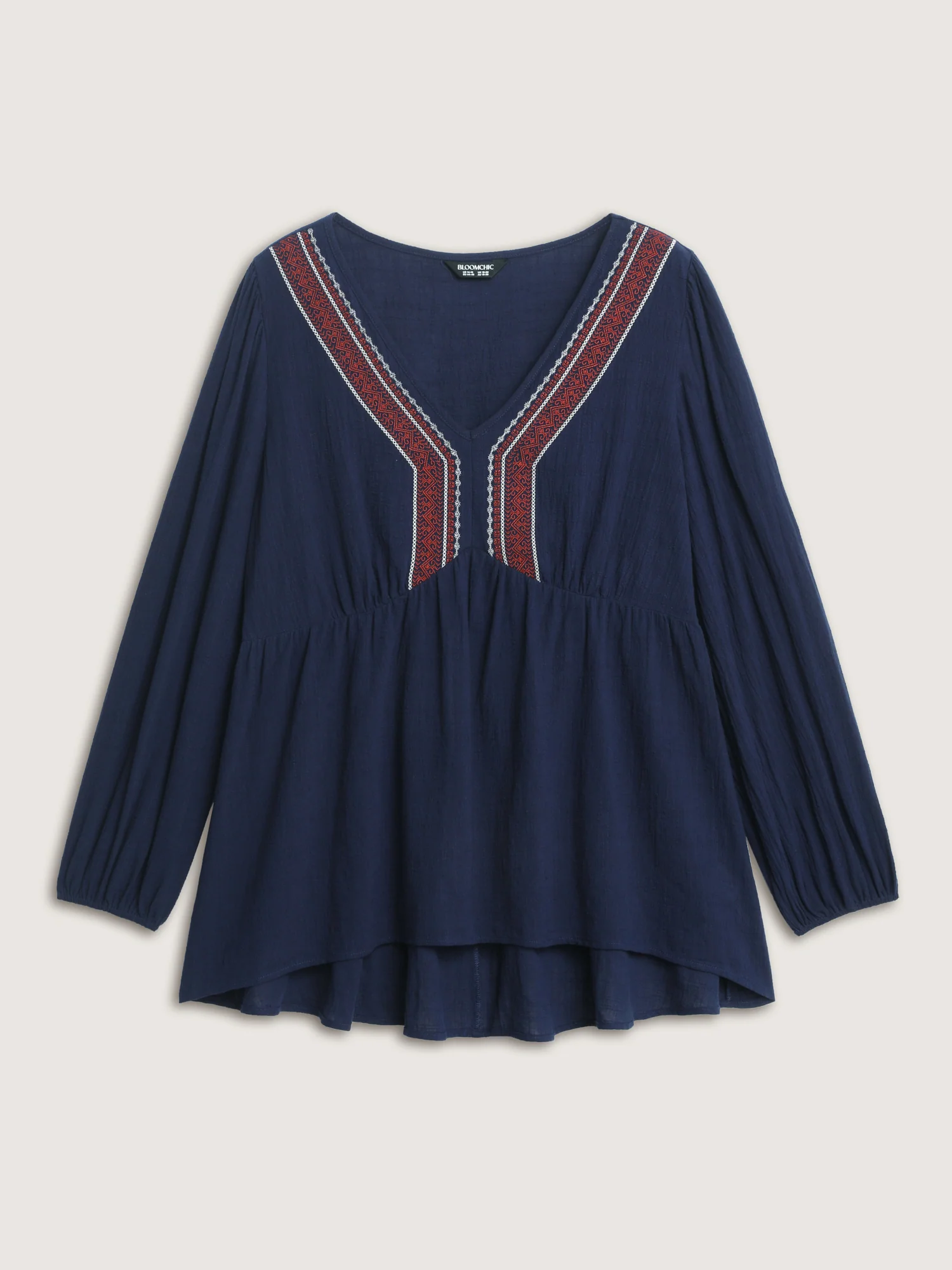 Cotton Embroidered Neckline Babydoll Blouse - Image 7