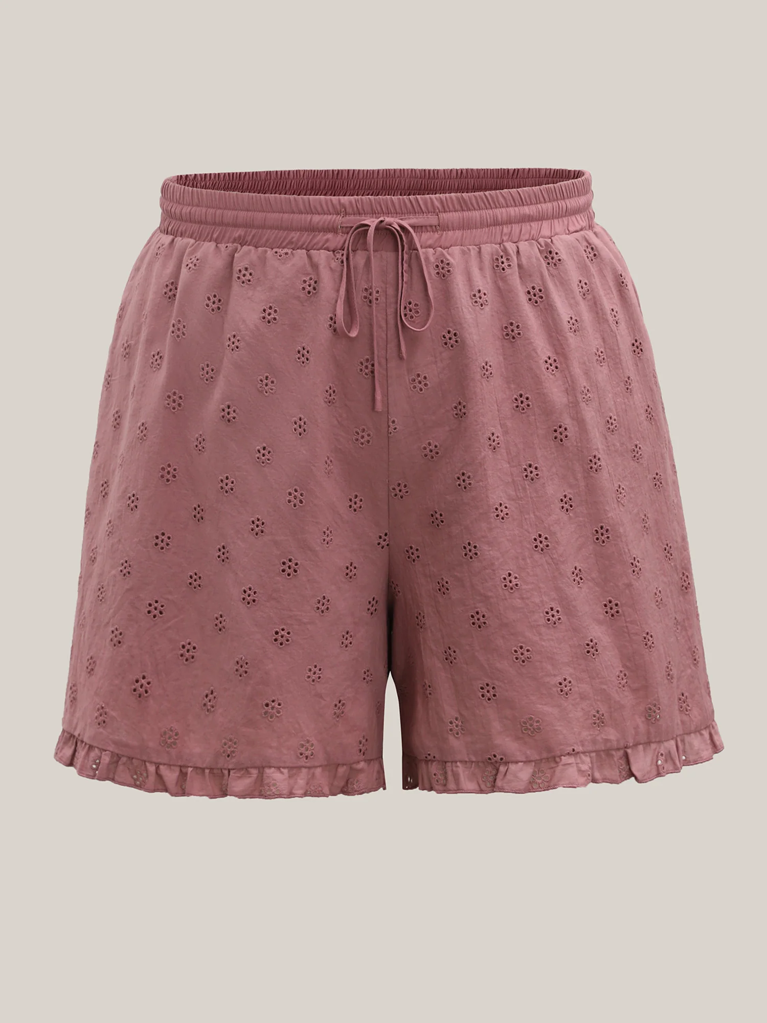 Cotton Embroidered Ruffled Hem Wide-Leg Shorts - Image 6