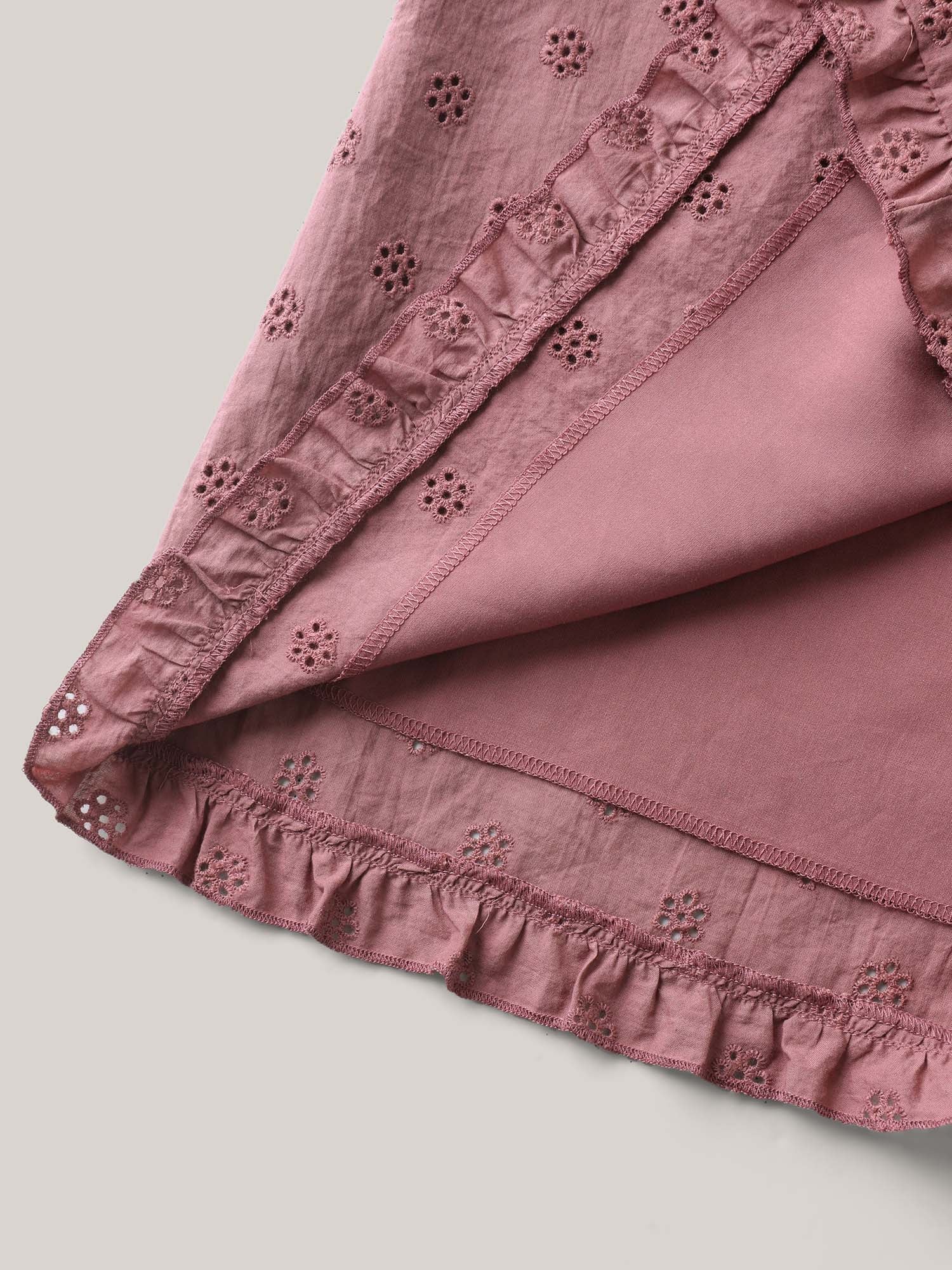 Cotton Embroidered Ruffled Hem Wide-Leg Shorts - Image 8
