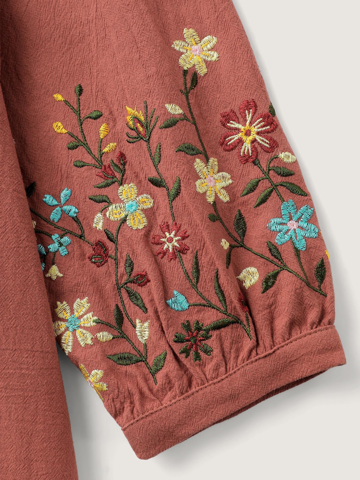 Cotton Embroidered Sleeve Waist-Tie Midi Dress - Image 6
