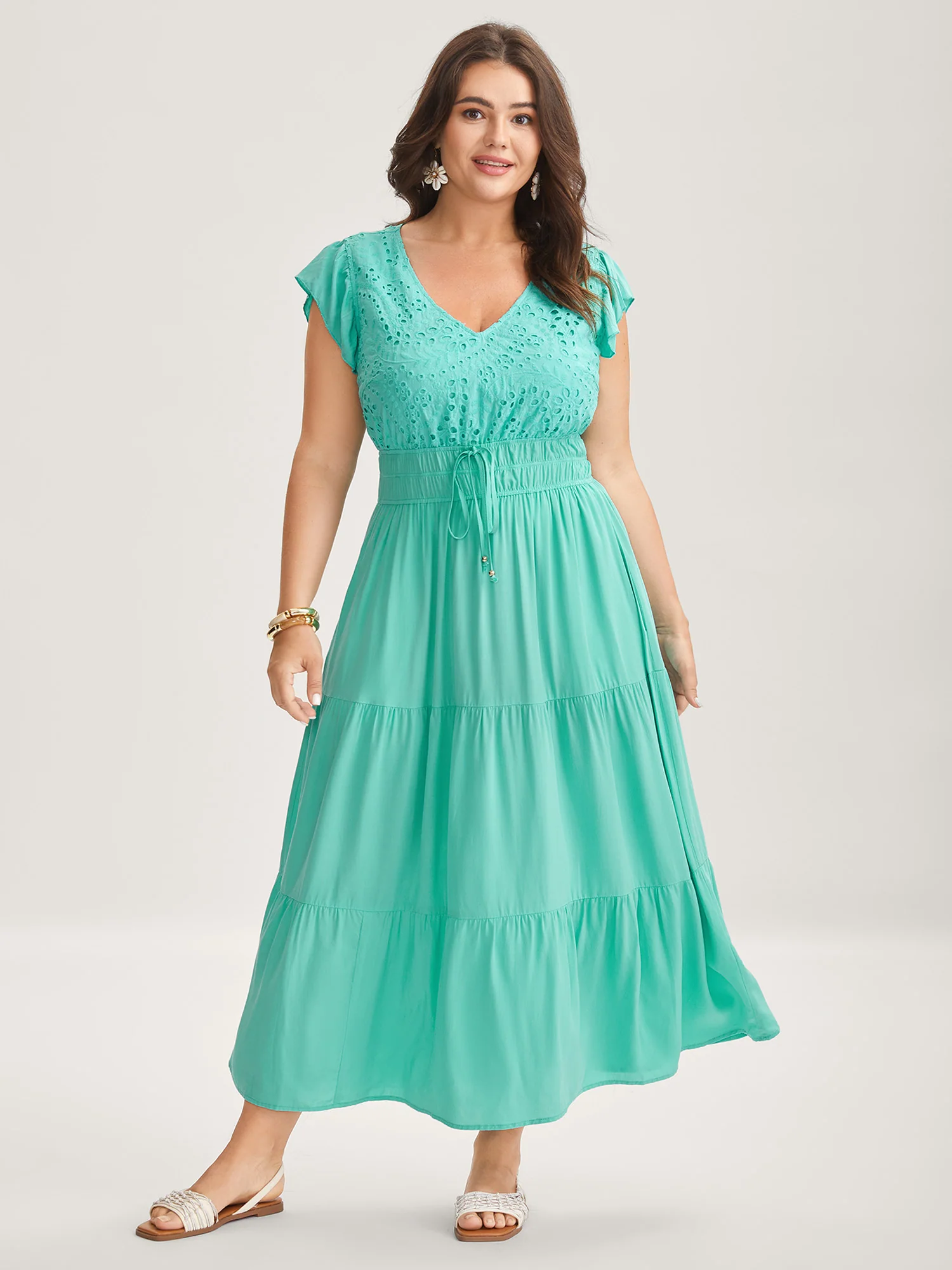 Cotton Embroidered Tie Pockets Maxi Dress - Image 3