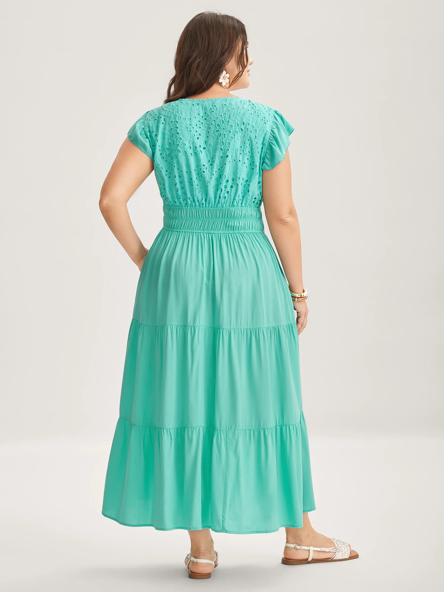 Cotton Embroidered Tie Pockets Maxi Dress - Image 4