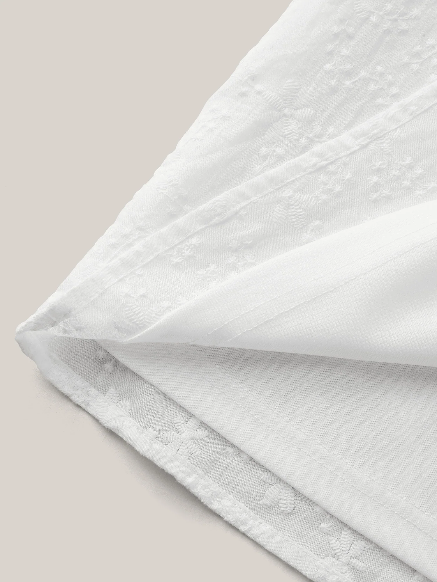 Cotton Embroidery Notched Neck Tie Shirt - Image 5