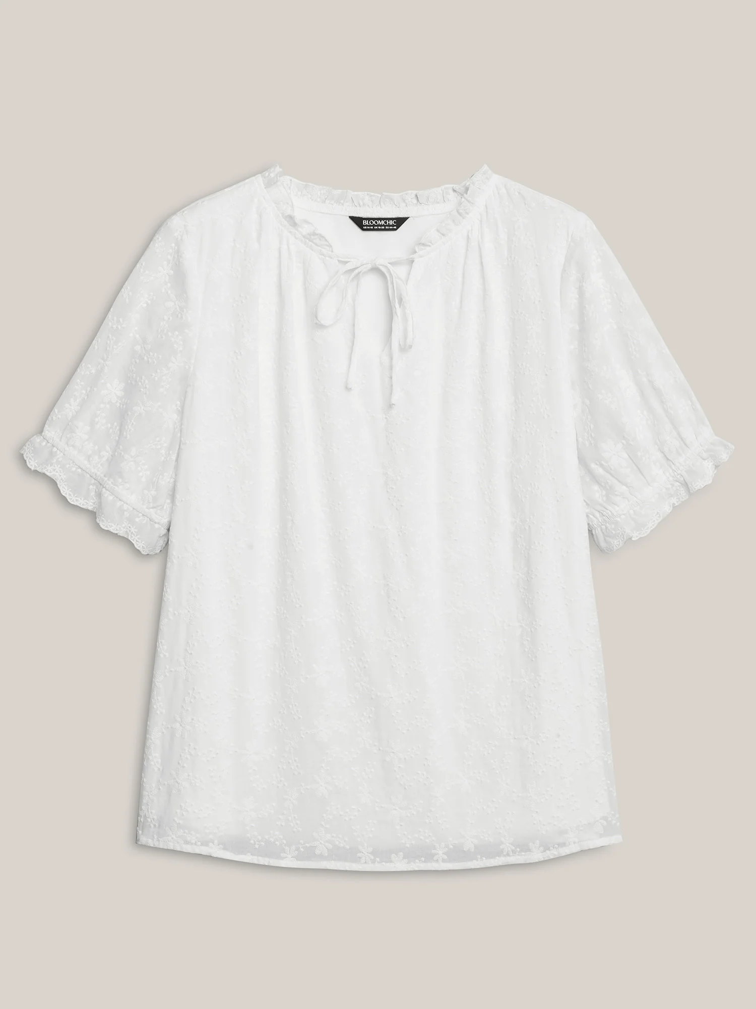 Cotton Embroidery Notched Neck Tie Shirt - Image 7
