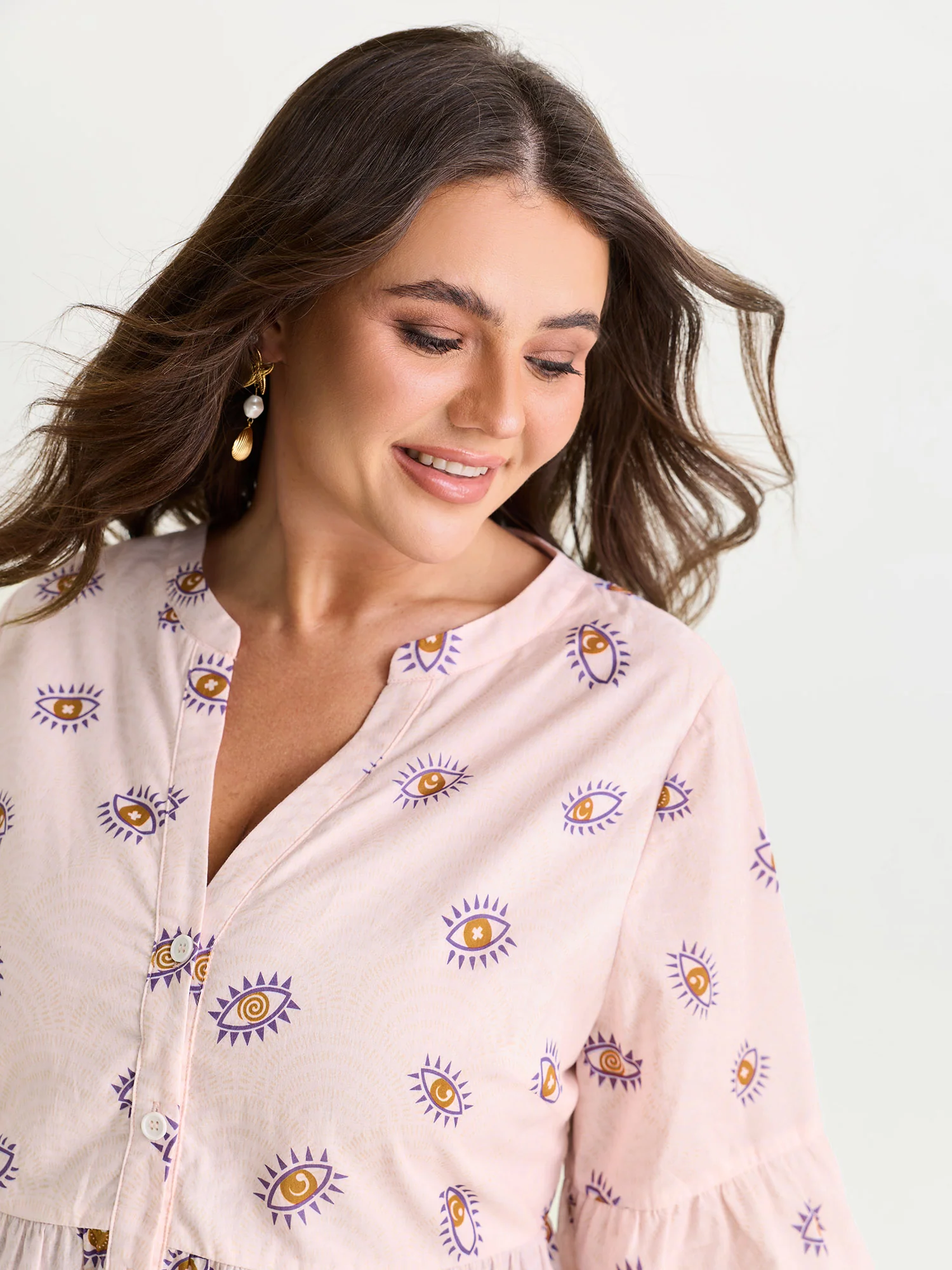 Cotton Eye Print Tiered Open-Front Shirt - Image 2