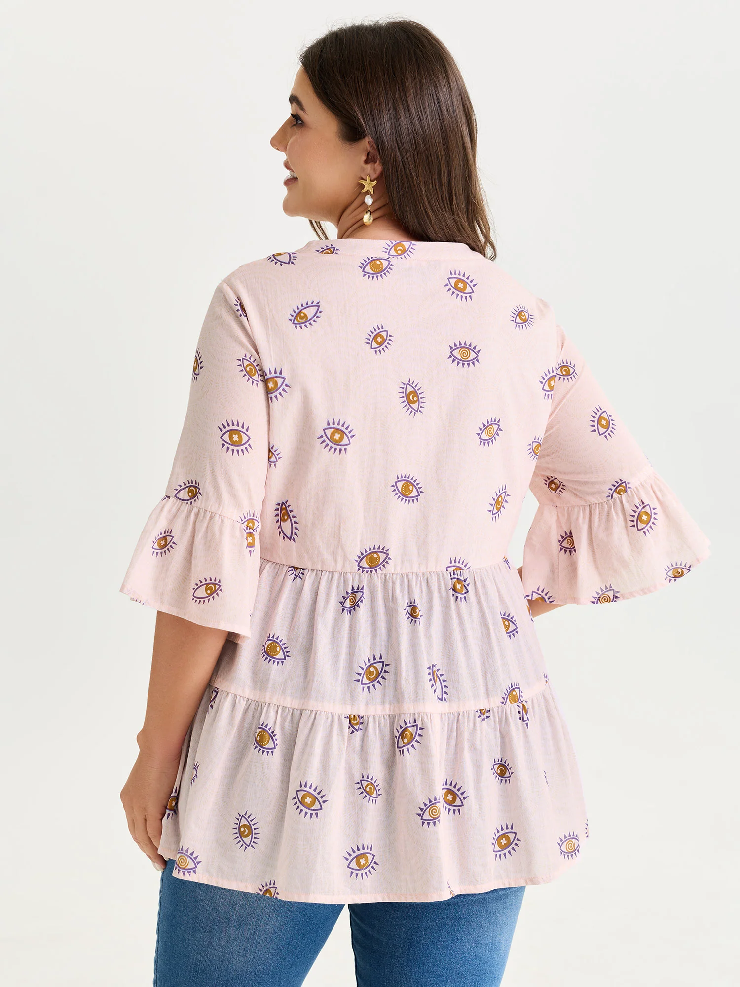 Cotton Eye Print Tiered Open-Front Shirt - Image 4