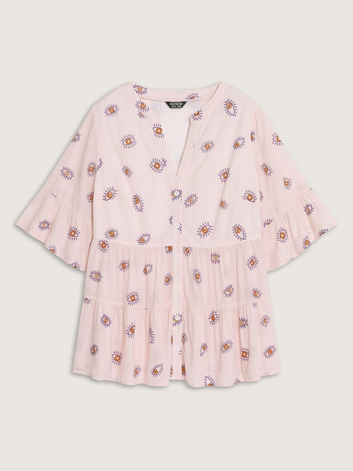 Cotton Eye Print Tiered Open-Front Shirt - Image 7