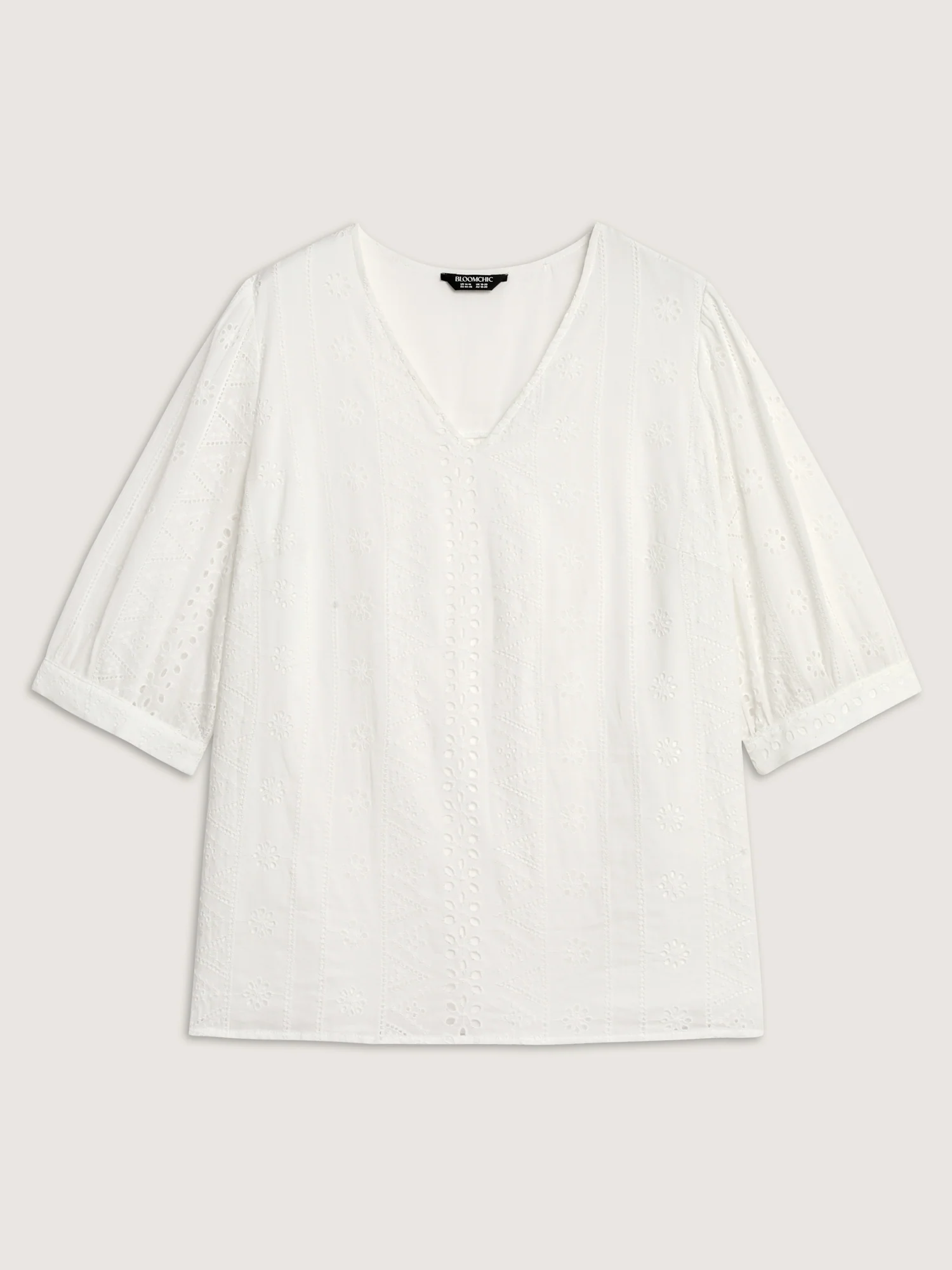 Cotton Eyelet Embroidery V-Neck Blouse - Image 7