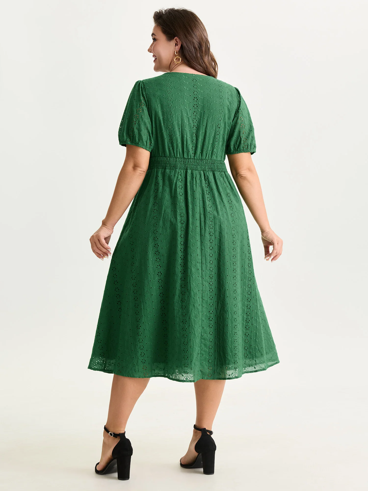 Cotton Eyelet Trim Cinched-Waist Midi Dress - Image 5
