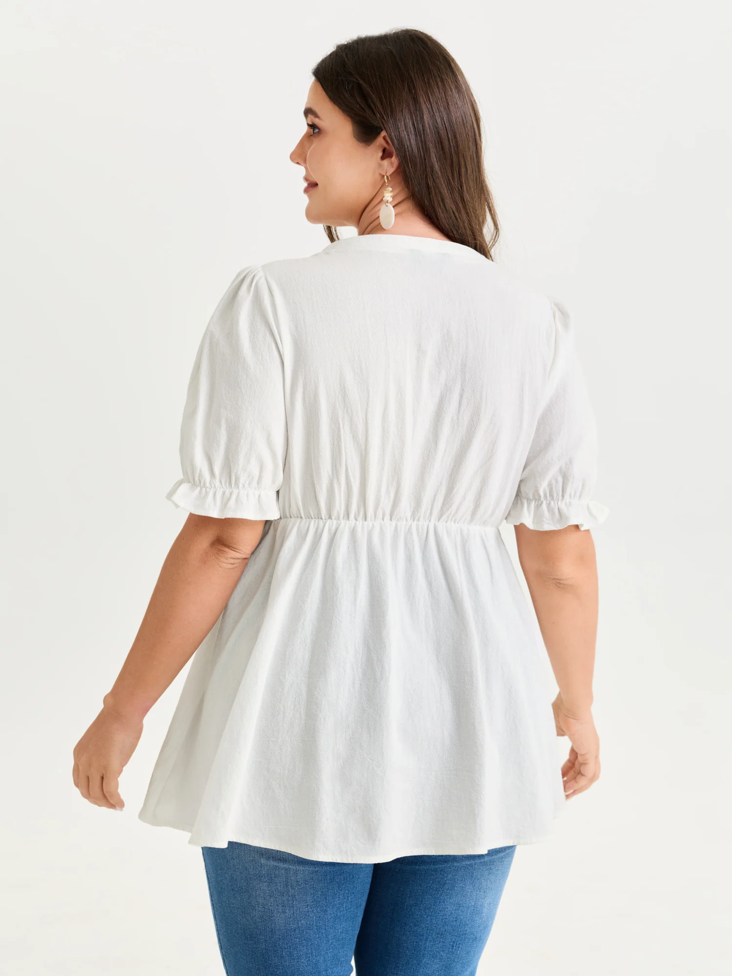 Cotton Floral Embroidered Notched Collar Blouse - Image 4