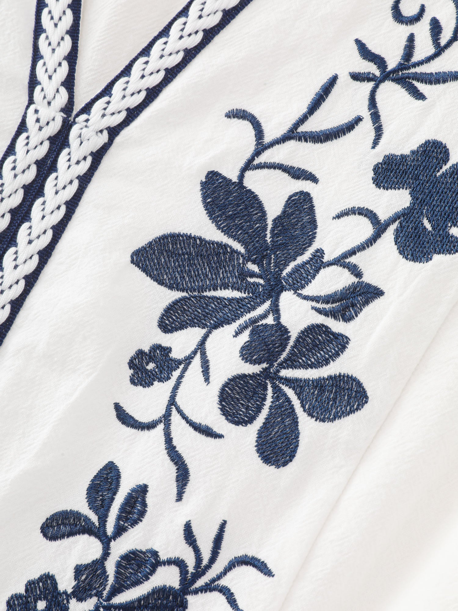 Cotton Floral Embroidered Notched Collar Blouse - Image 5