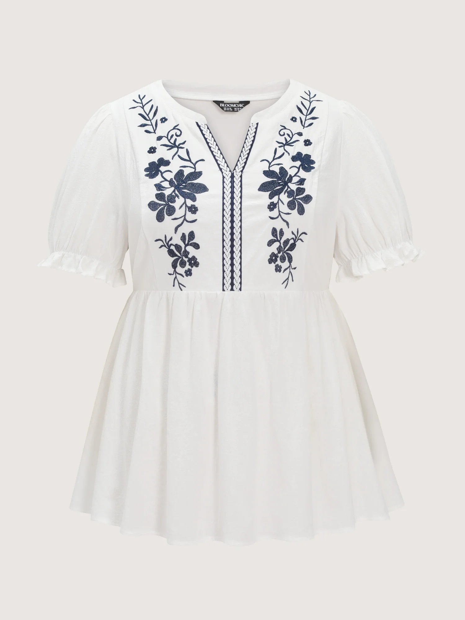 Cotton Floral Embroidered Notched Collar Blouse - Image 7