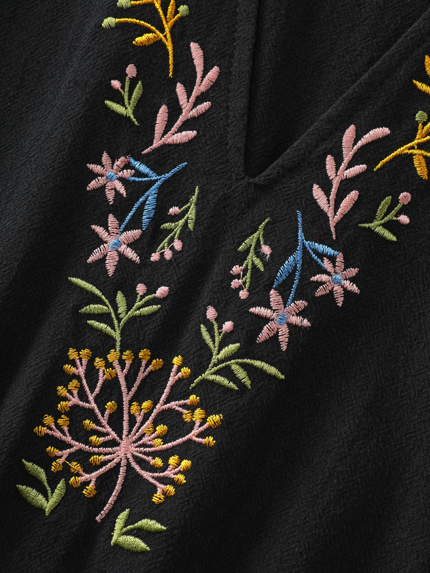 Cotton Floral Embroidery Belted Midi Dress - Image 6