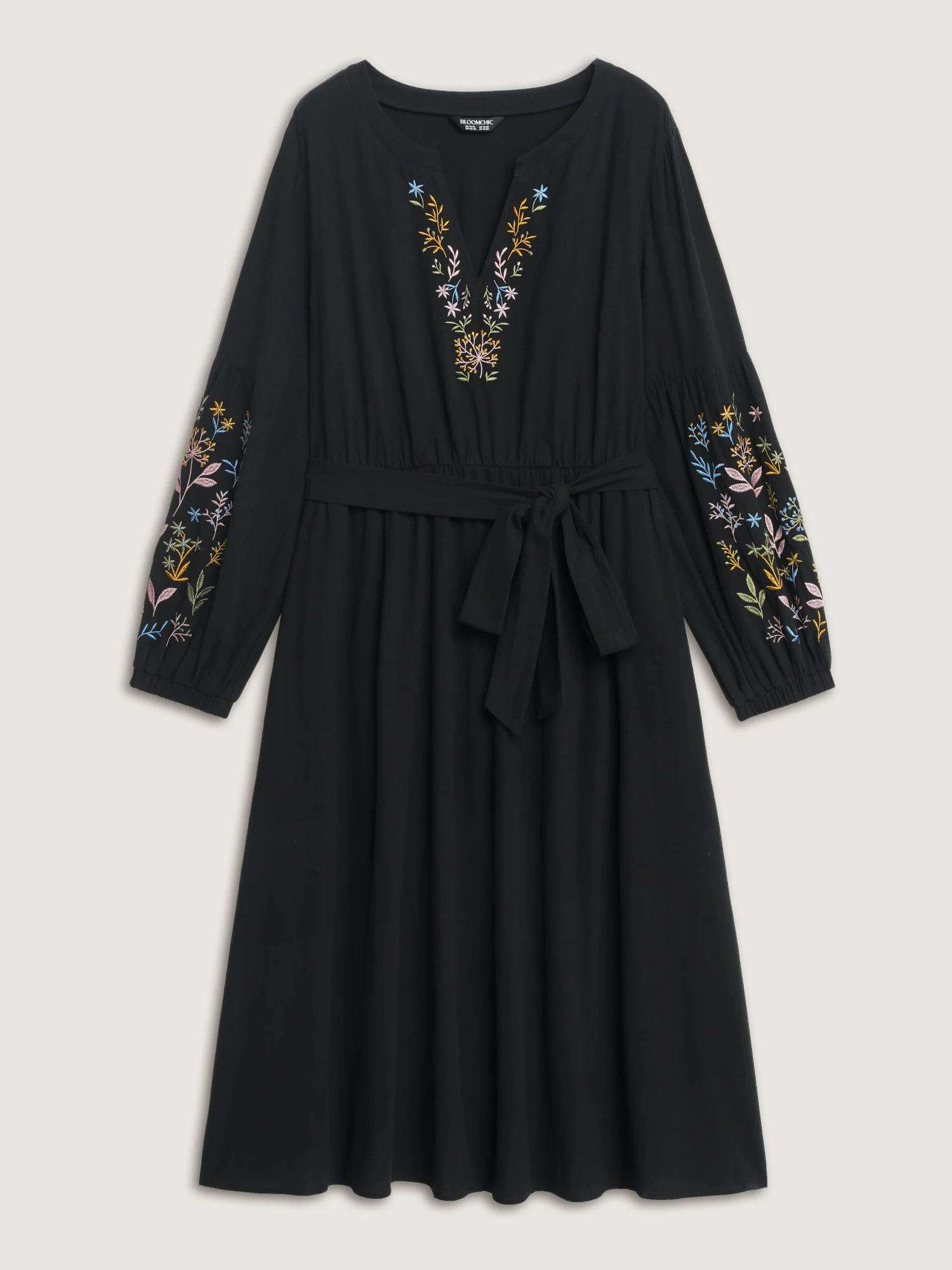 Cotton Floral Embroidery Belted Midi Dress - Image 8