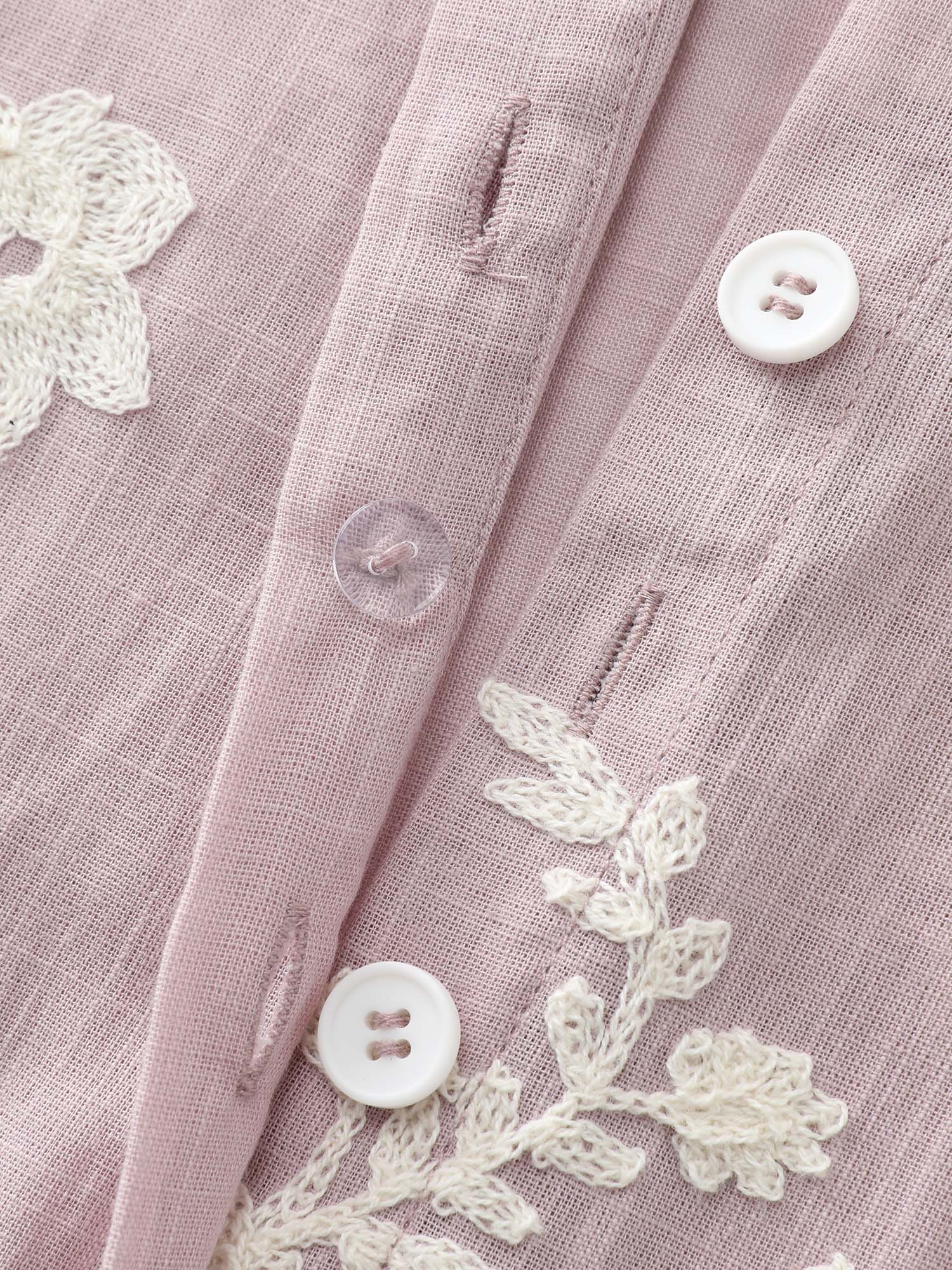 Cotton Floral Embroidery Button-Down Blouse - Image 5