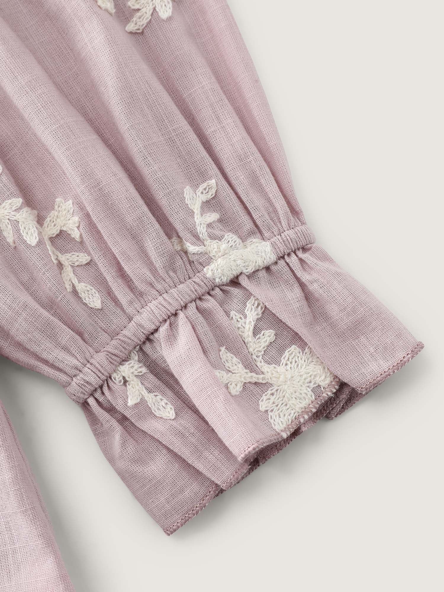 Cotton Floral Embroidery Button-Down Blouse - Image 6