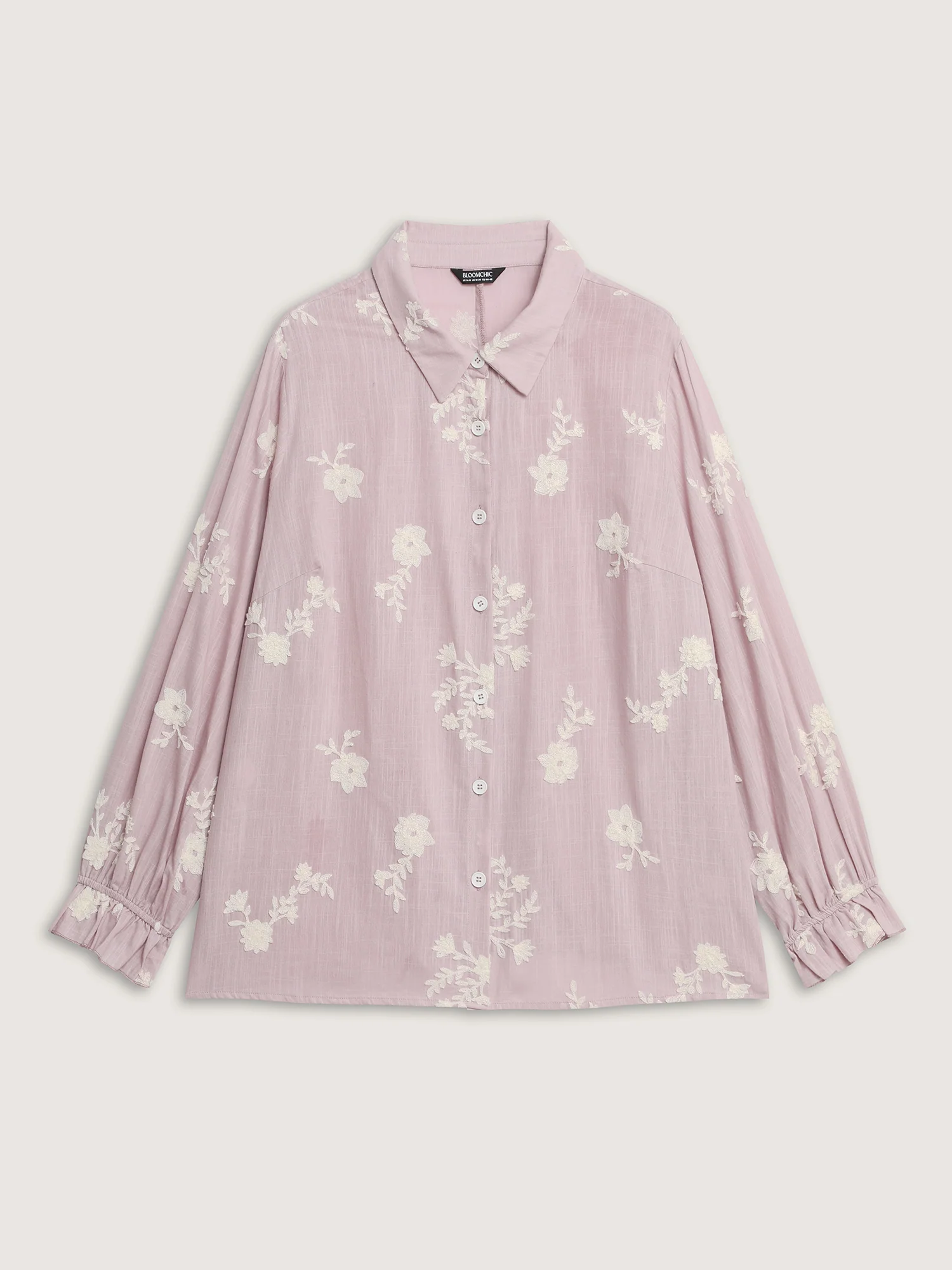 Cotton Floral Embroidery Button-Down Blouse - Image 7