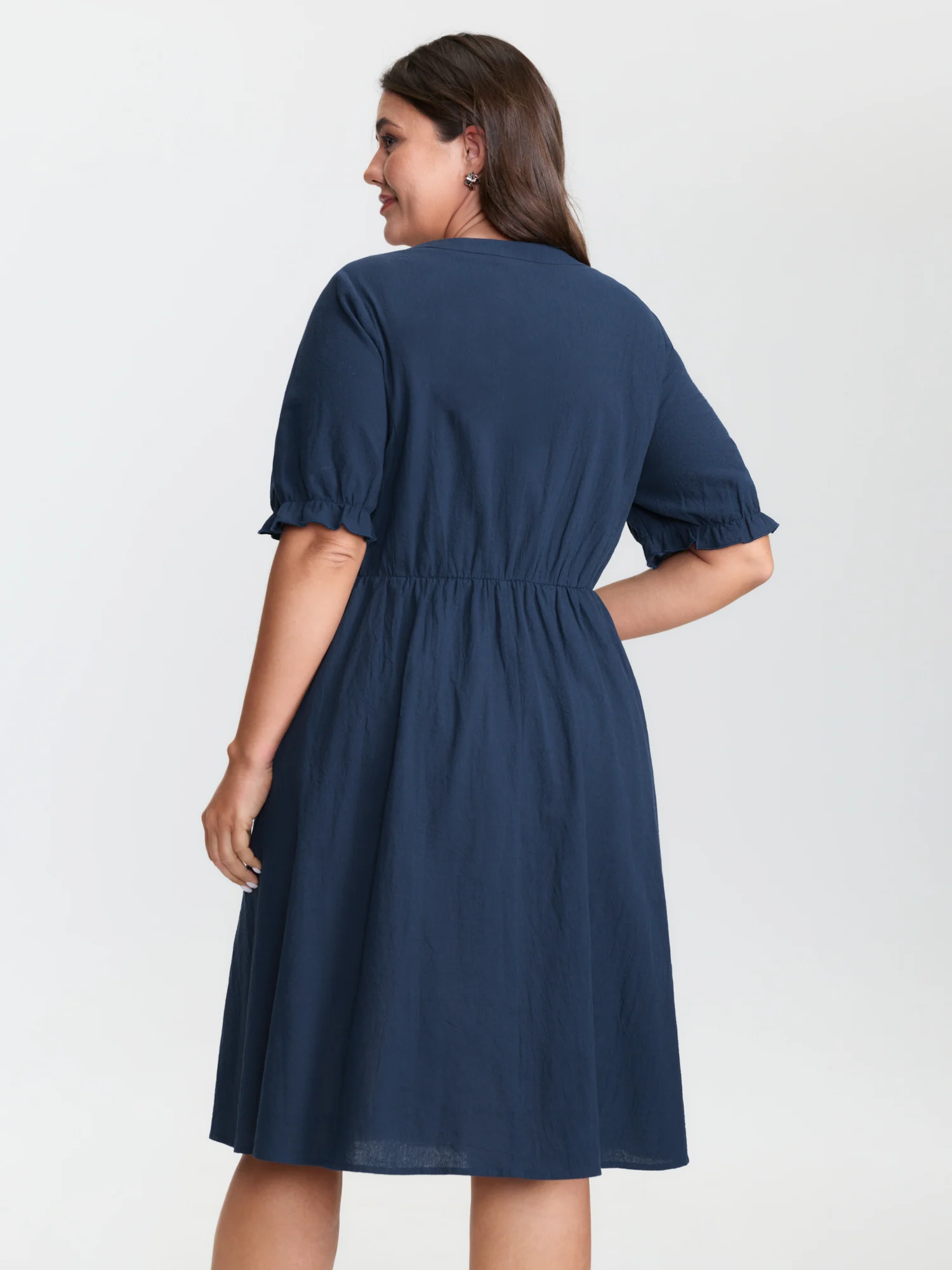 Cotton Floral Embroidery Notched Collar Mini Dress - Image 4