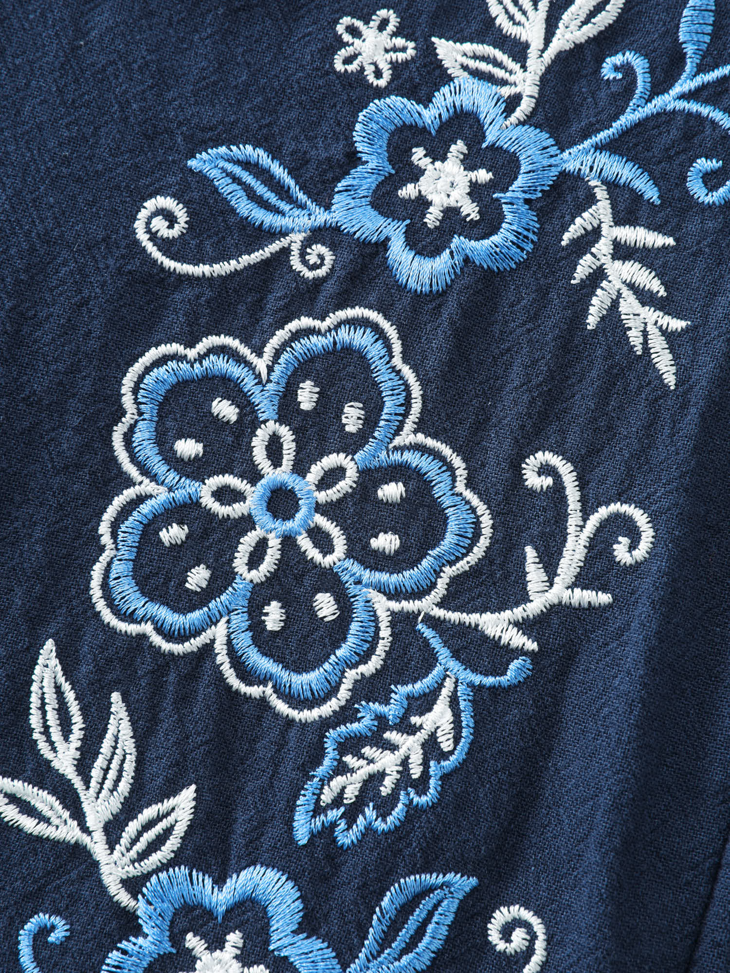 Cotton Floral Embroidery Notched Collar Mini Dress - Image 5