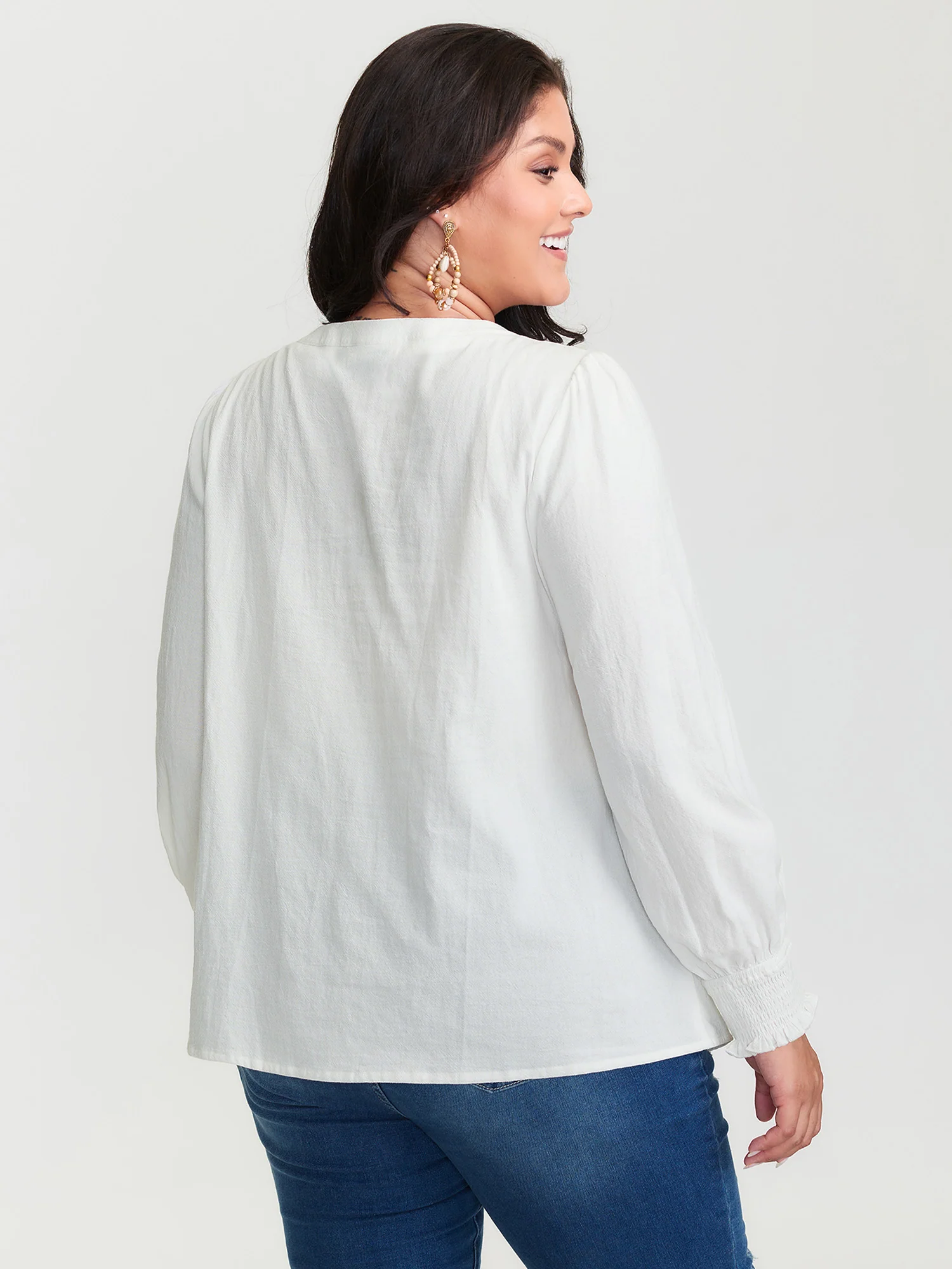 Cotton Floral Embroidery Shirred Blouse - Image 5