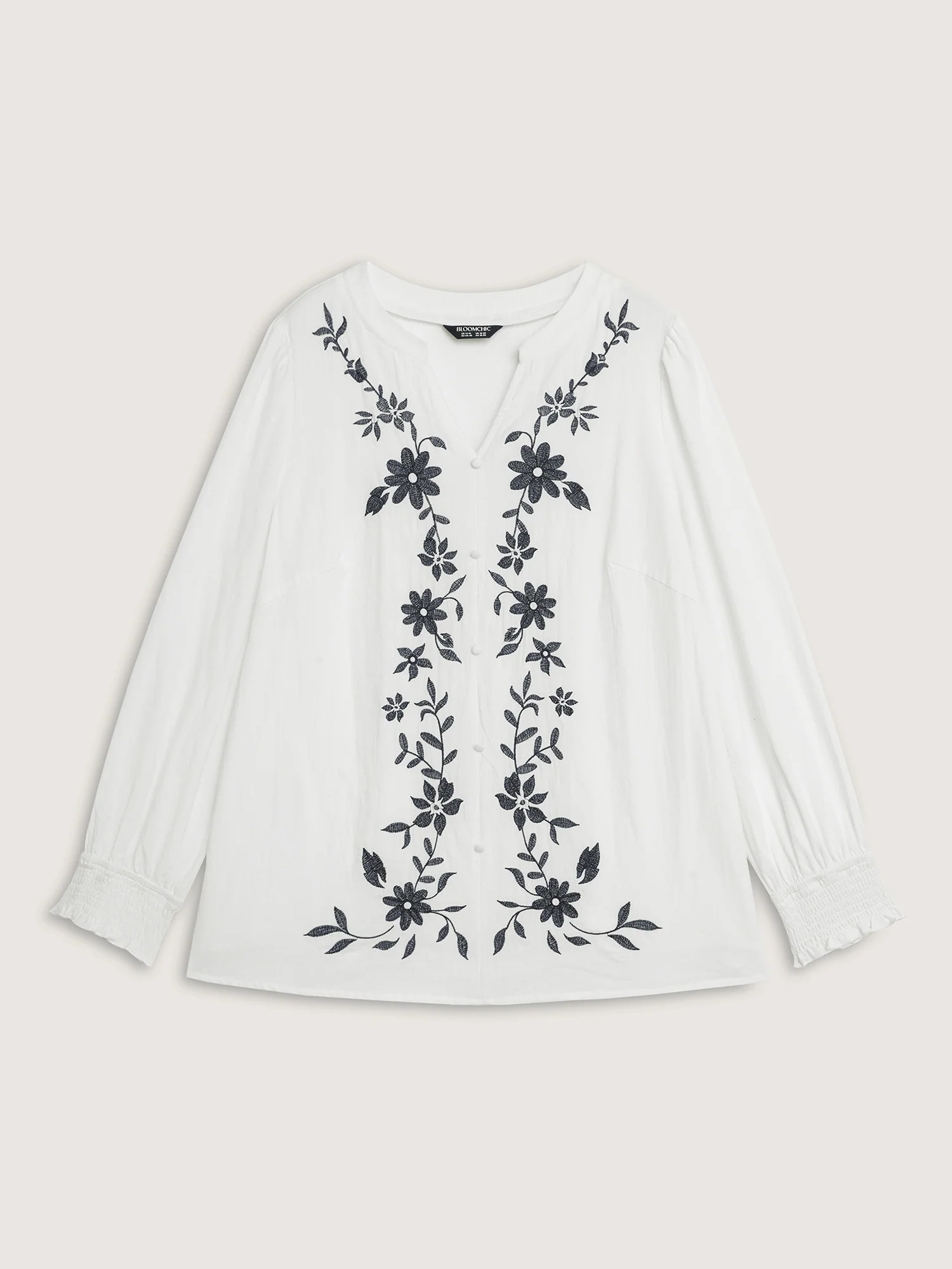 Cotton Floral Embroidery Shirred Blouse - Image 9