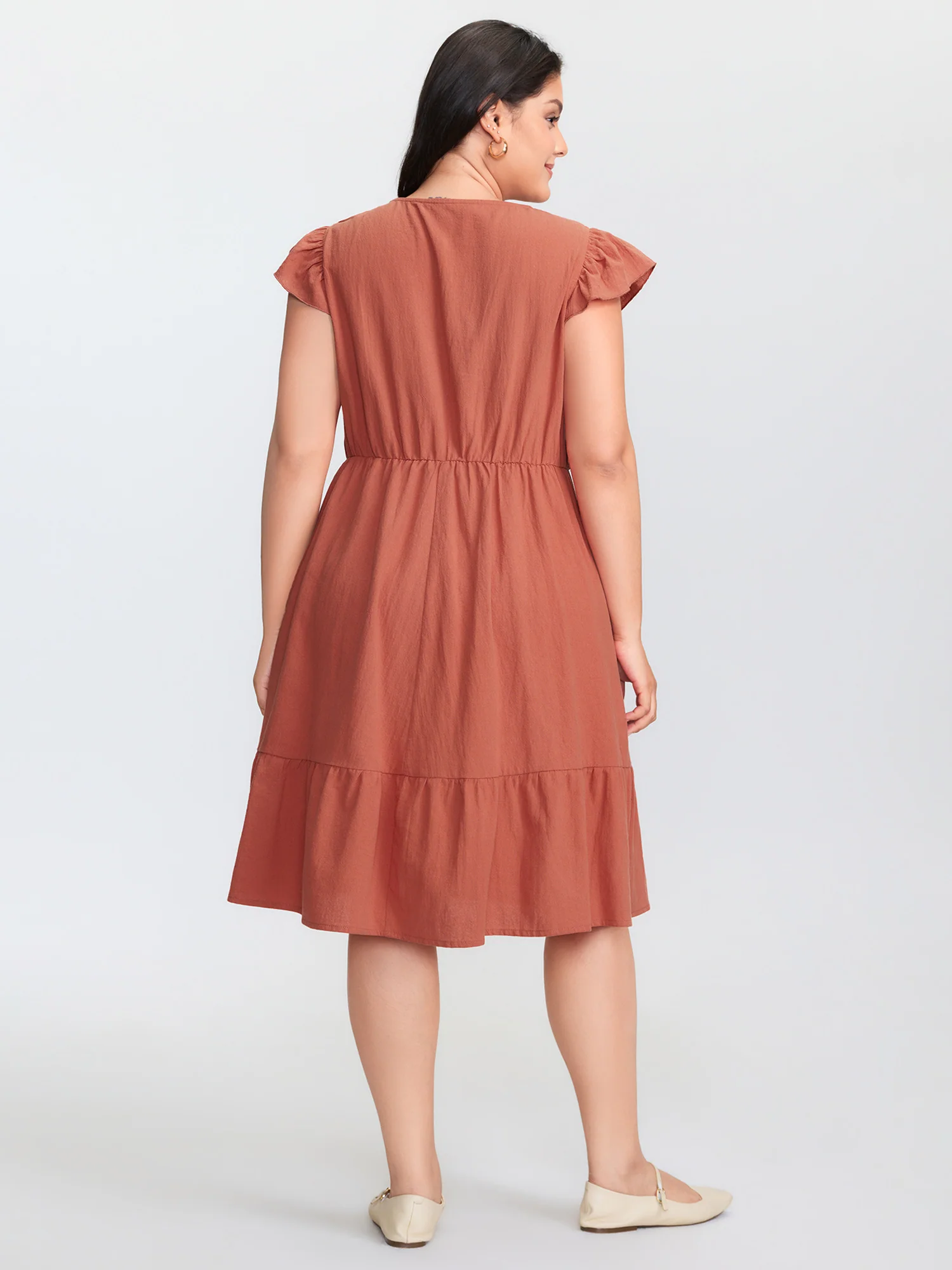 Cotton Floral Embroidery Tiered Mini Dress - Image 5