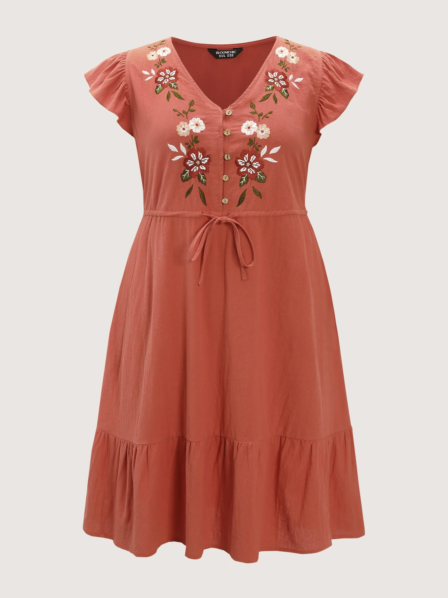 Cotton Floral Embroidery Tiered Mini Dress - Image 8