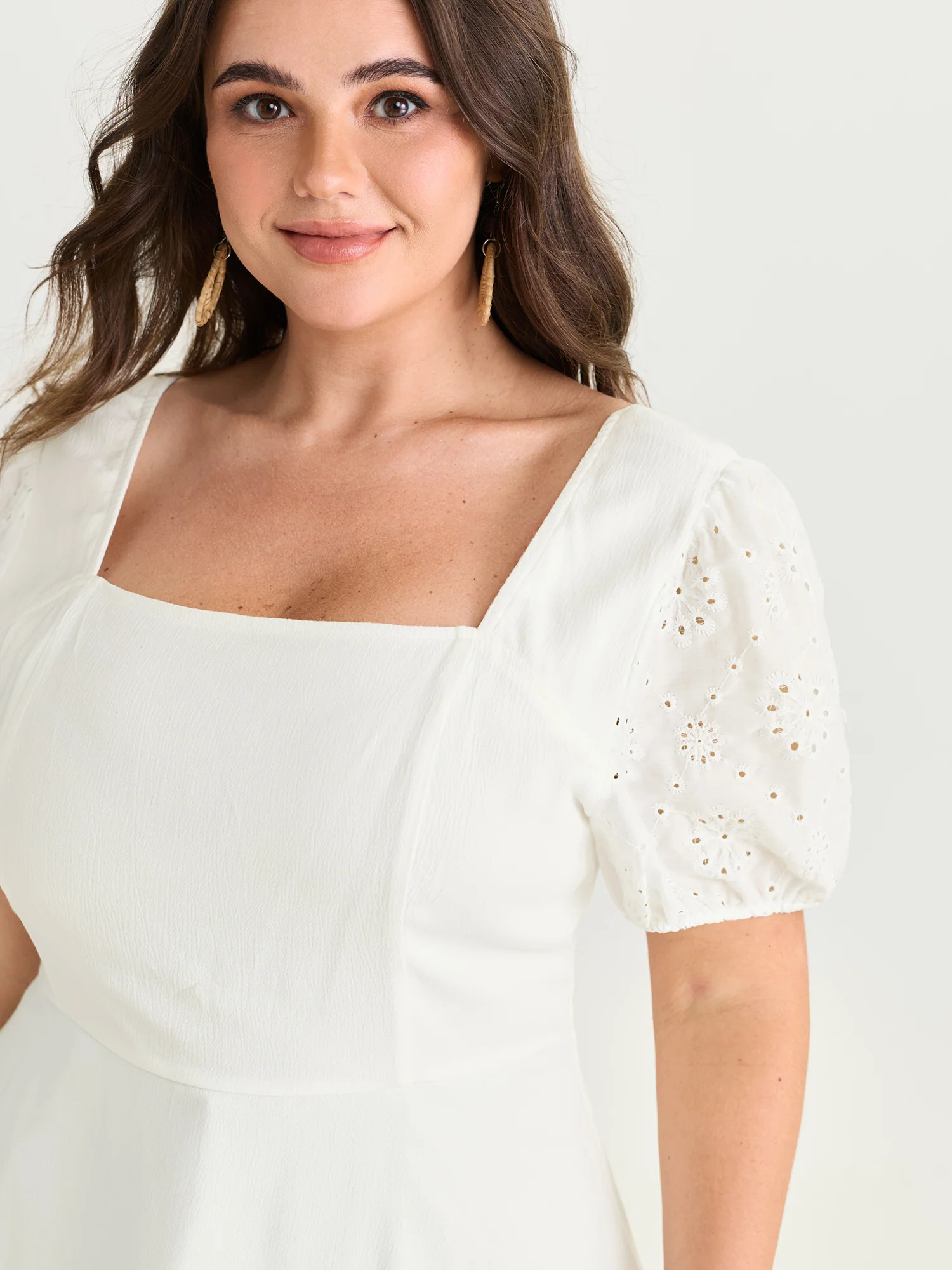 Cotton Floral Eyelet Trim Fit And Flare Blouse - Image 2