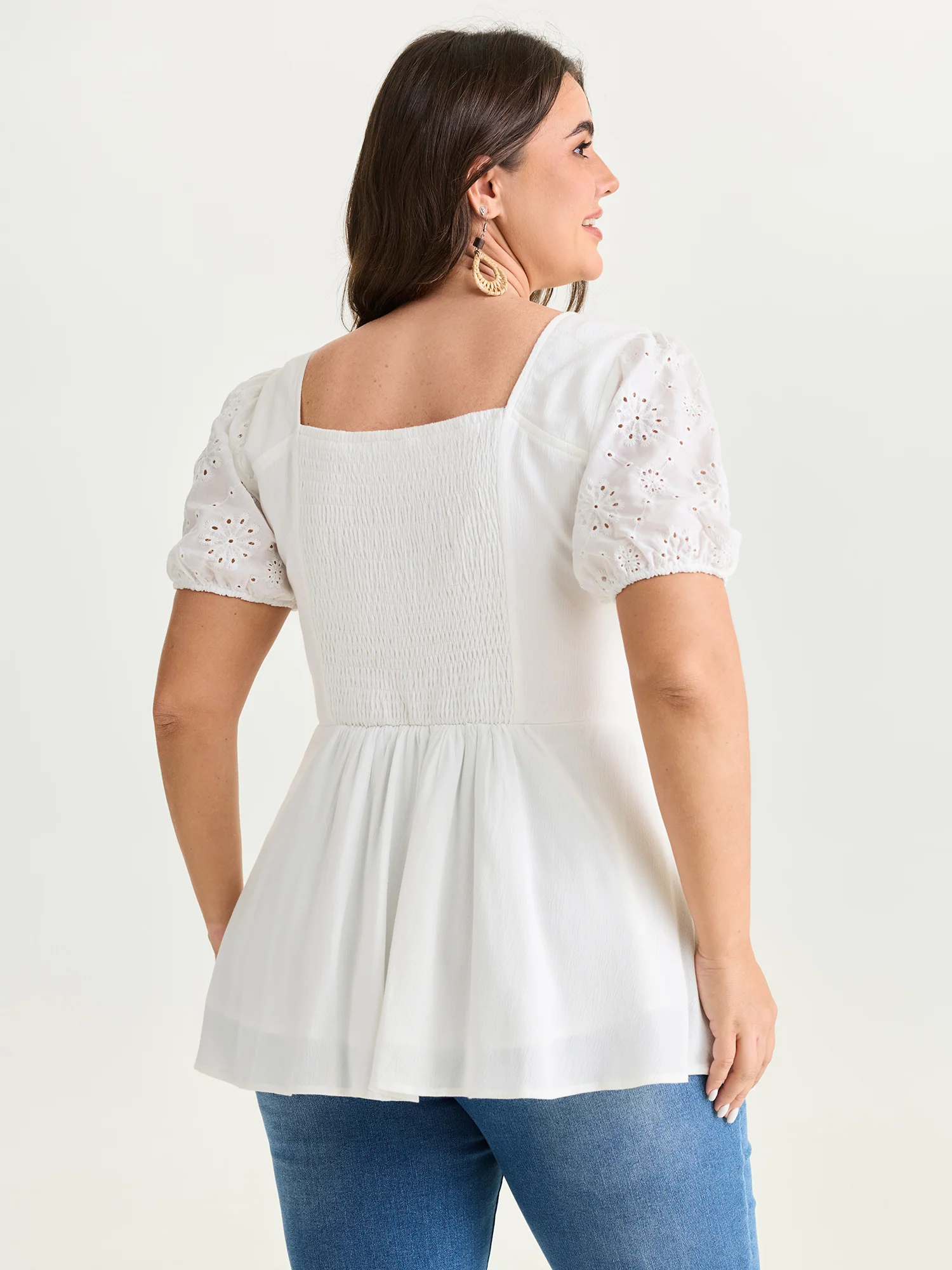 Cotton Floral Eyelet Trim Fit And Flare Blouse - Image 4