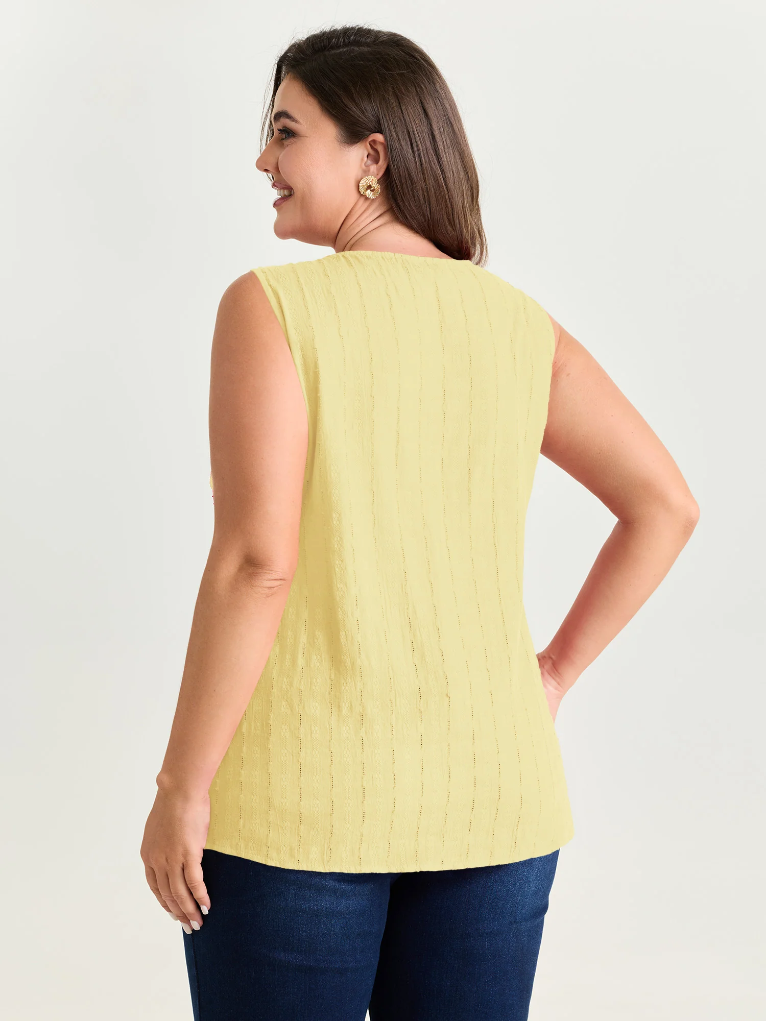 Cotton Floral Lace Detail Textured Tank Top - Image 10