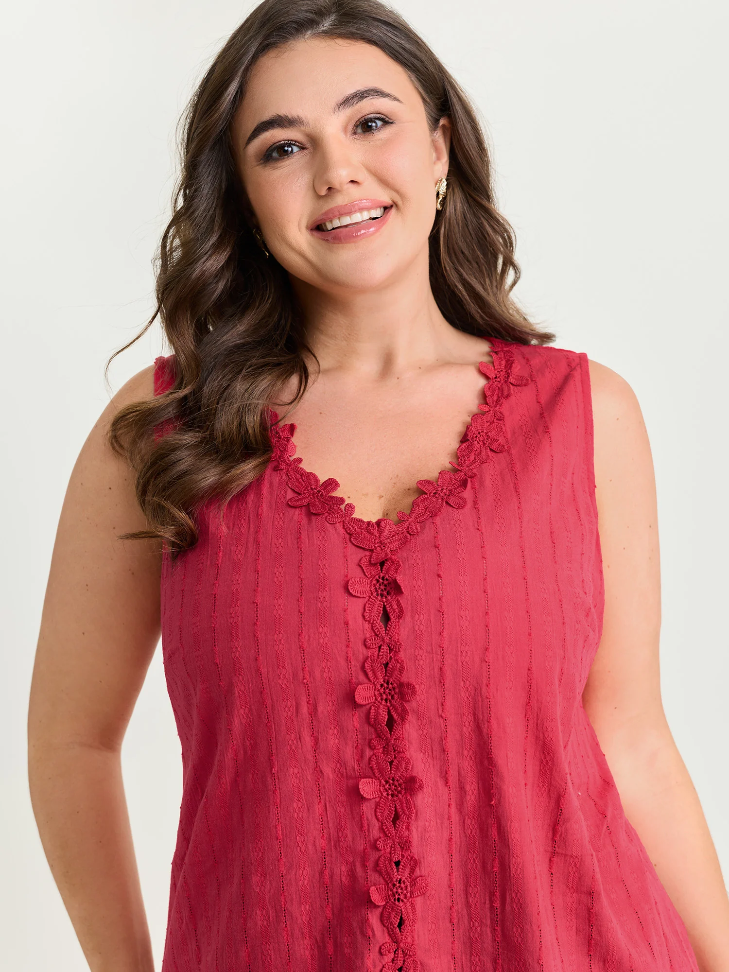 Cotton Floral Lace Detail Textured Tank Top - Image 2