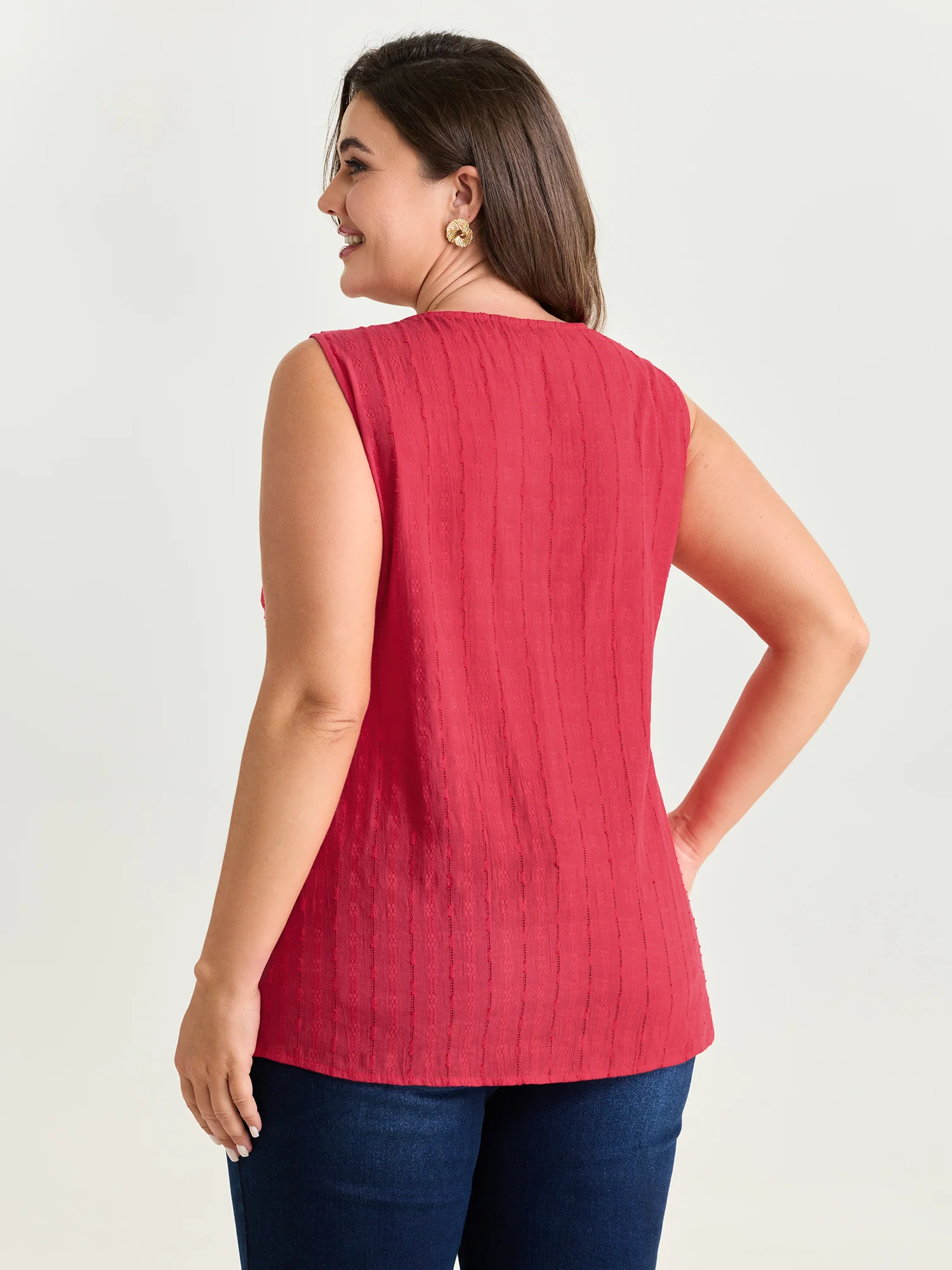 Cotton Floral Lace Detail Textured Tank Top - Image 4