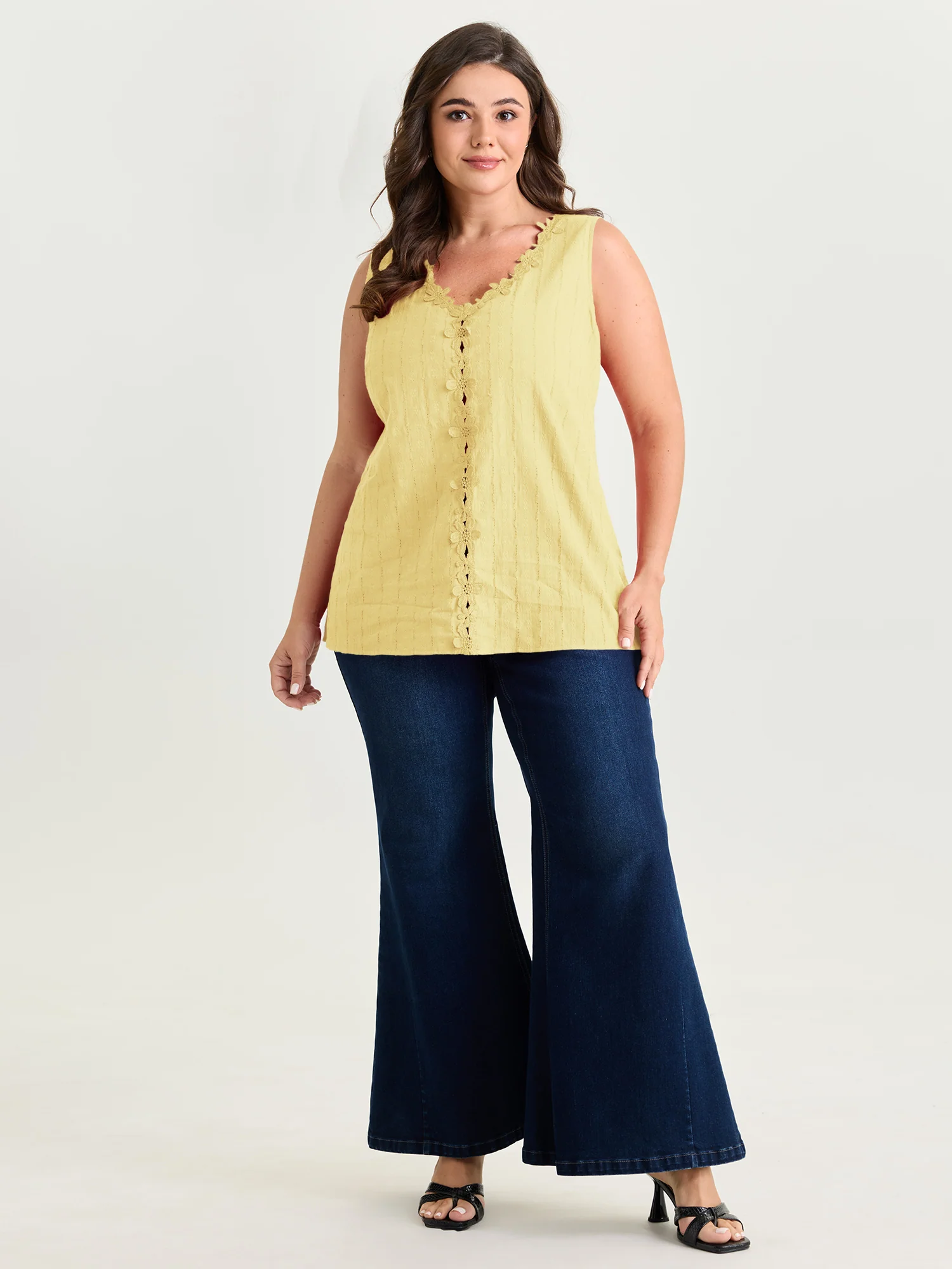 Cotton Floral Lace Detail Textured Tank Top - Image 9