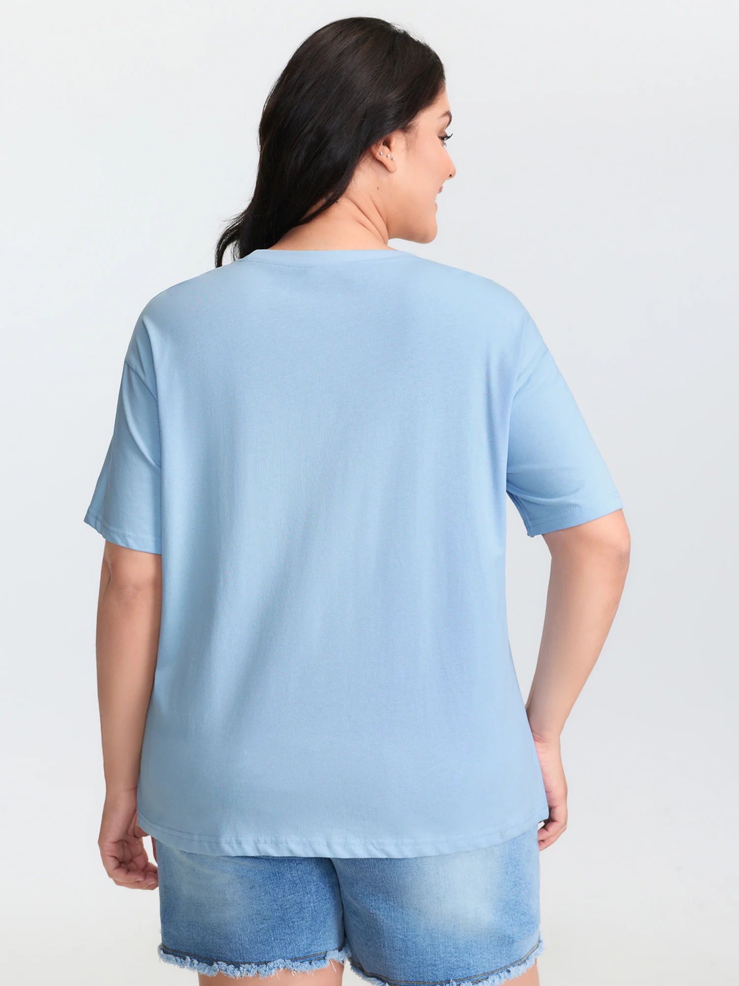 Cotton Floral Motif Drop Shoulder T-Shirt - Image 4